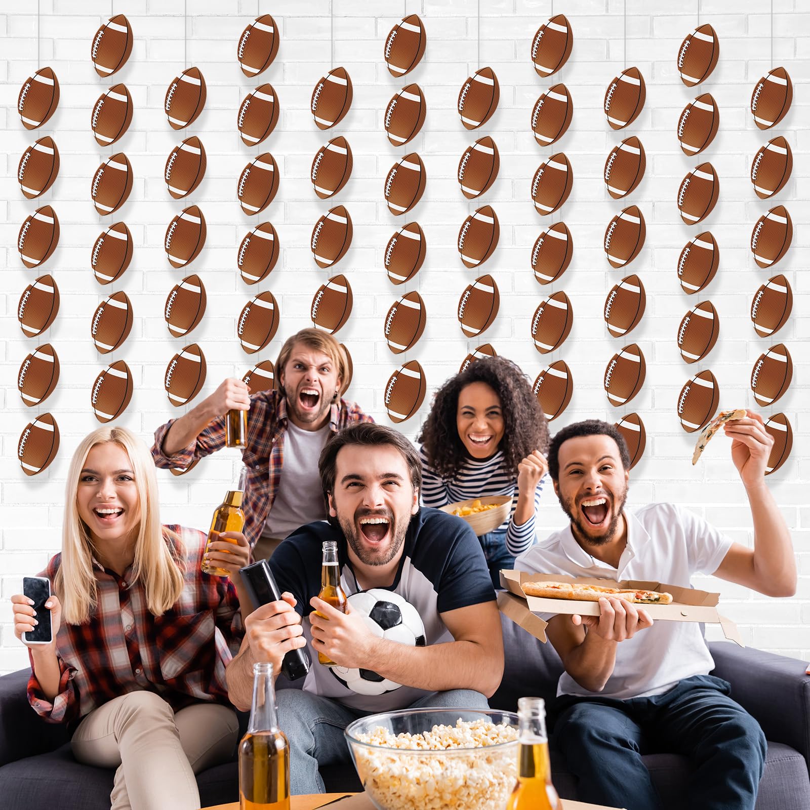 VitalCozy 24 Packs Football Party Decorations Football Banner Paper Garlands Rugby Ball Hanging Garland Banners Fall Paper Cutou