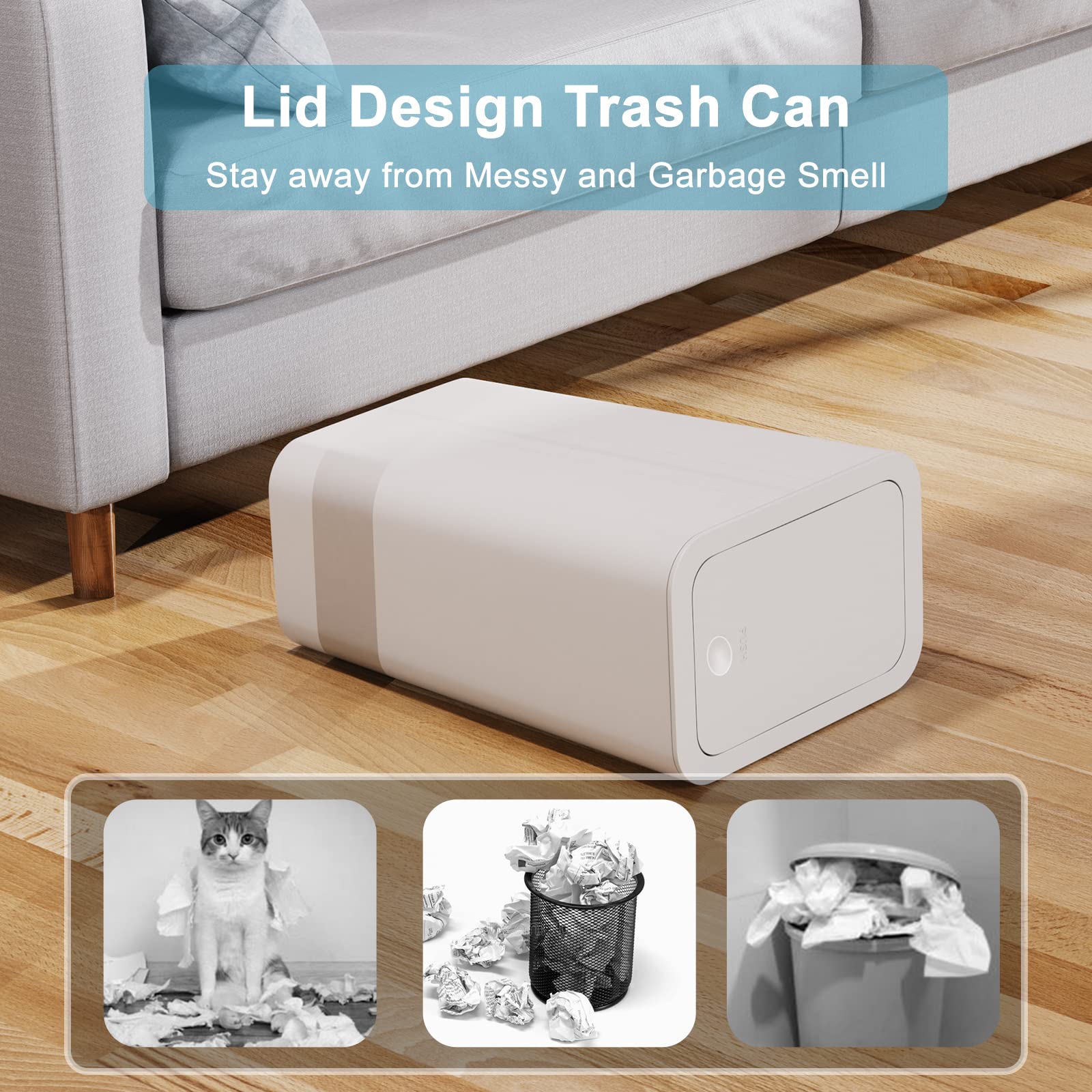N. Netdot 3 Pack 10L / 2.6 Gallon Small Trash Can With Lid, Bathroom Garbage Can With Pop-Up Lid, Waste Basket For Bathroom, Kit