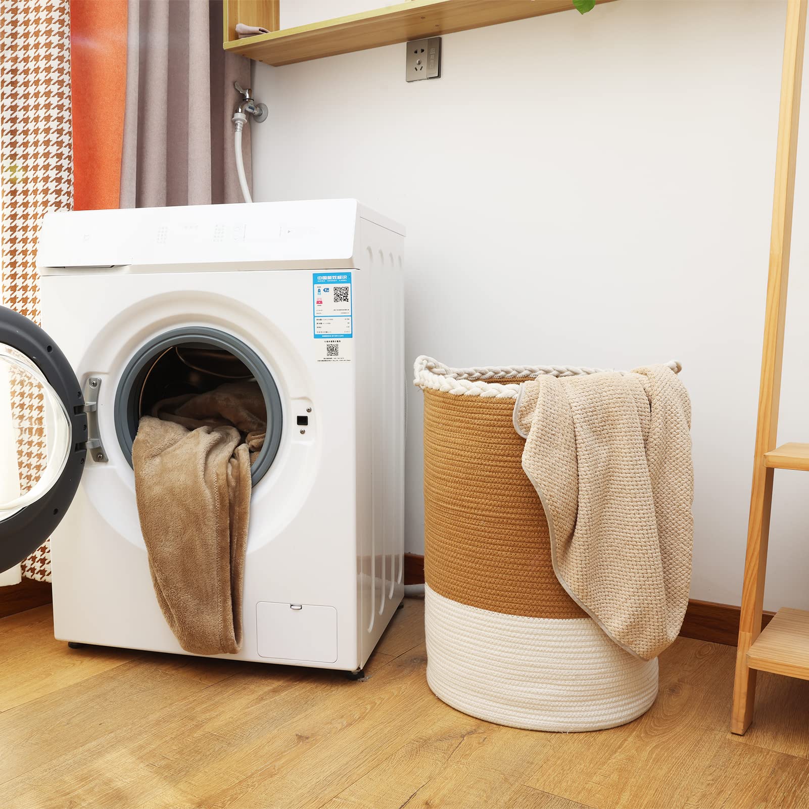 Homlikelan 72L Woven Laundry Basket,Tall Wicker Laundry Basket For Blankets,Clothes,Pillows,Toys,Shoes Large Cotton Laundry Hamp