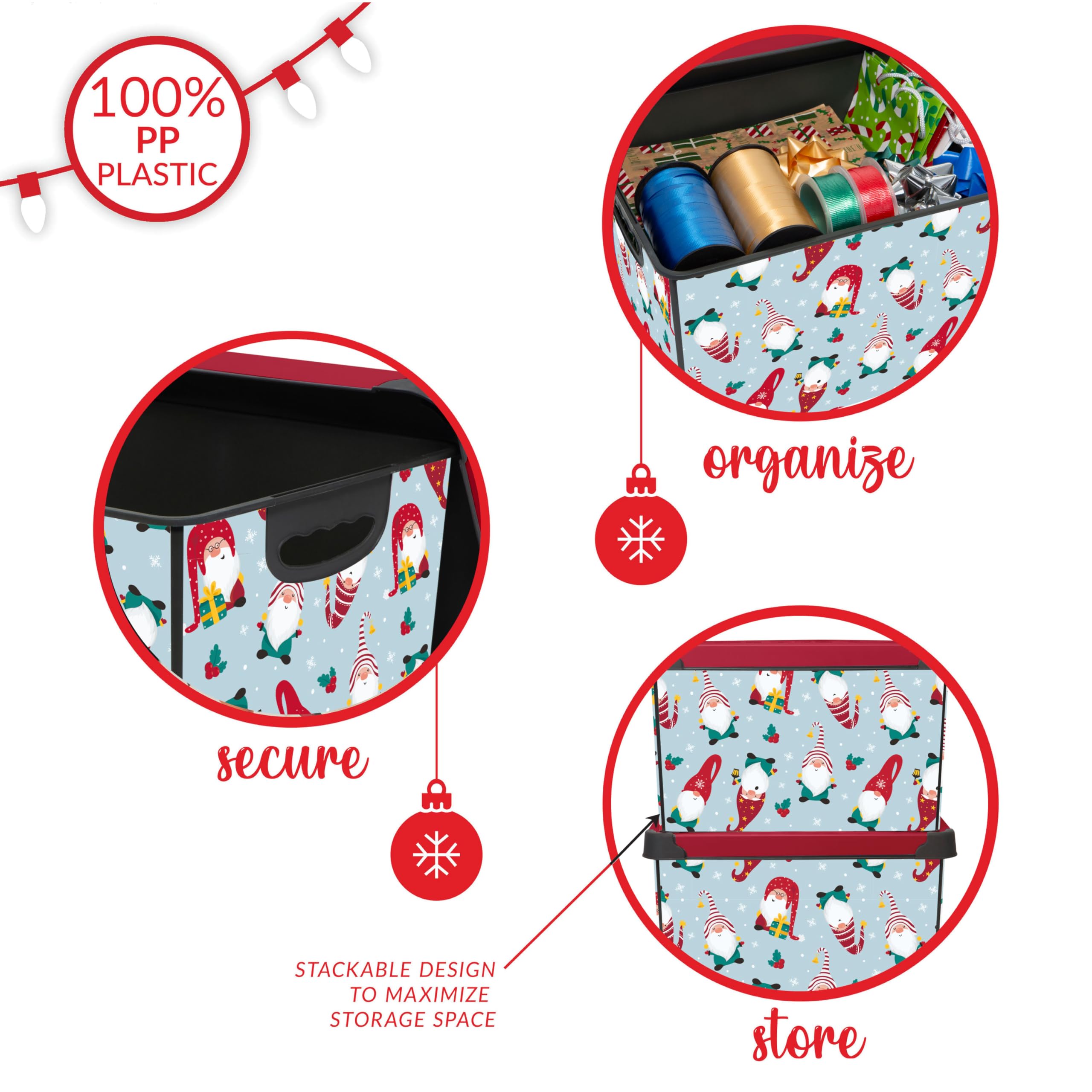 Simplify Gnome Sweet Gnome Design Storage Bin | Christmas Tote | Holiday D  Cor Decorations Organizer | Lidded | Stackable | Whi
