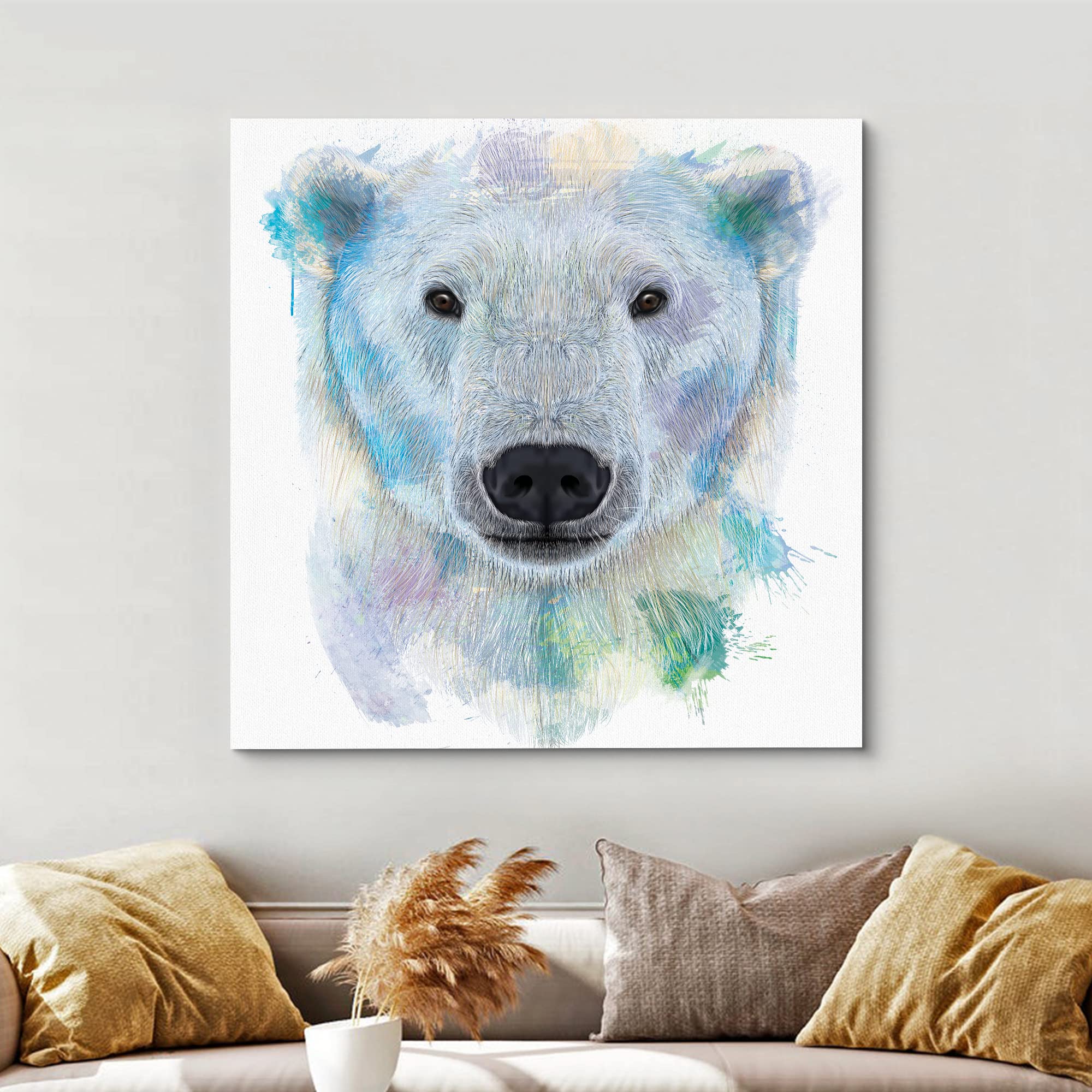 Wall26 - Fun And Colorful Splattered Watercolor Polar Bear - Canvas Art Home Art - 24X24 Inches