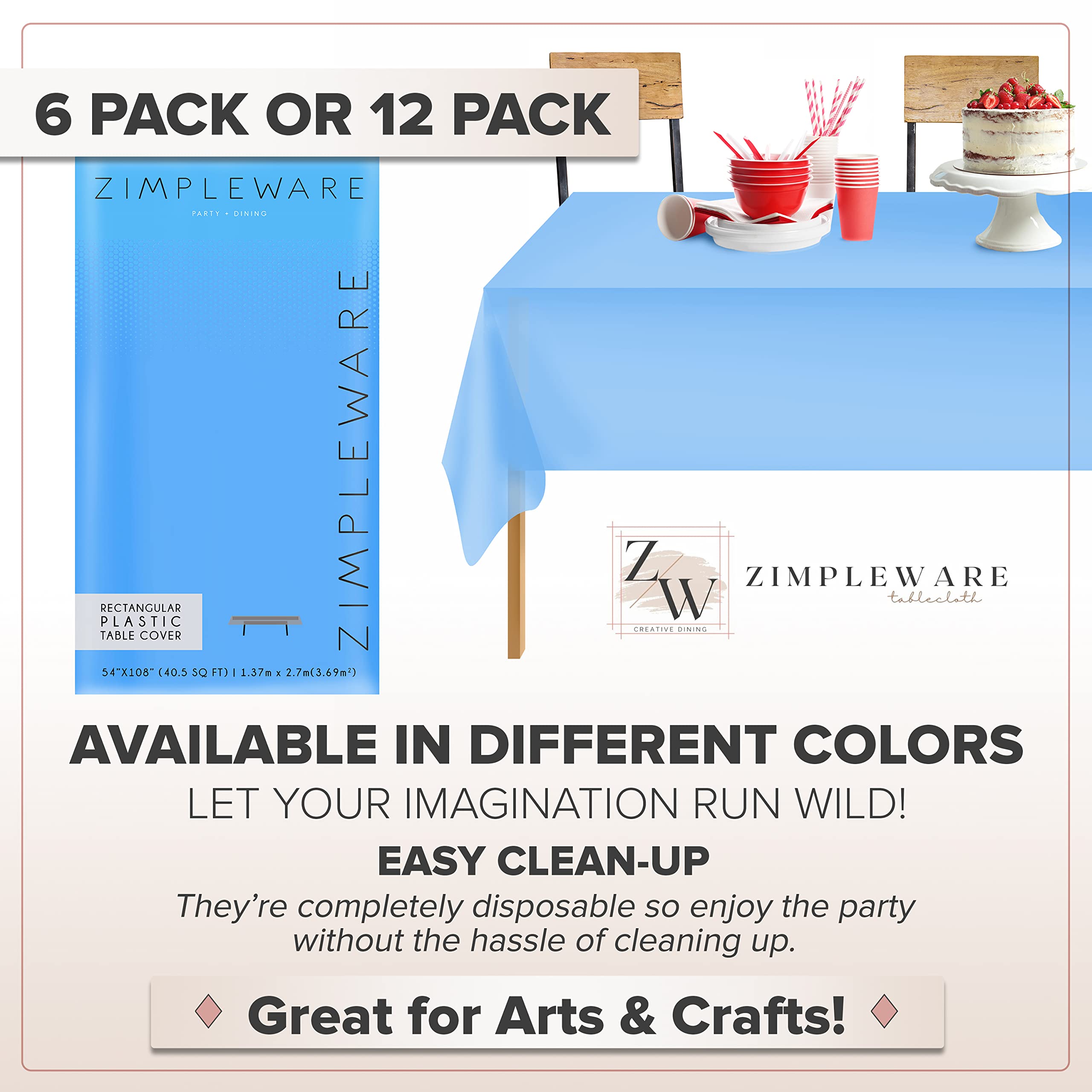 Sky Blue Standard Disposable Plastic Party Tablecloth [12-Pack] 54 x 108