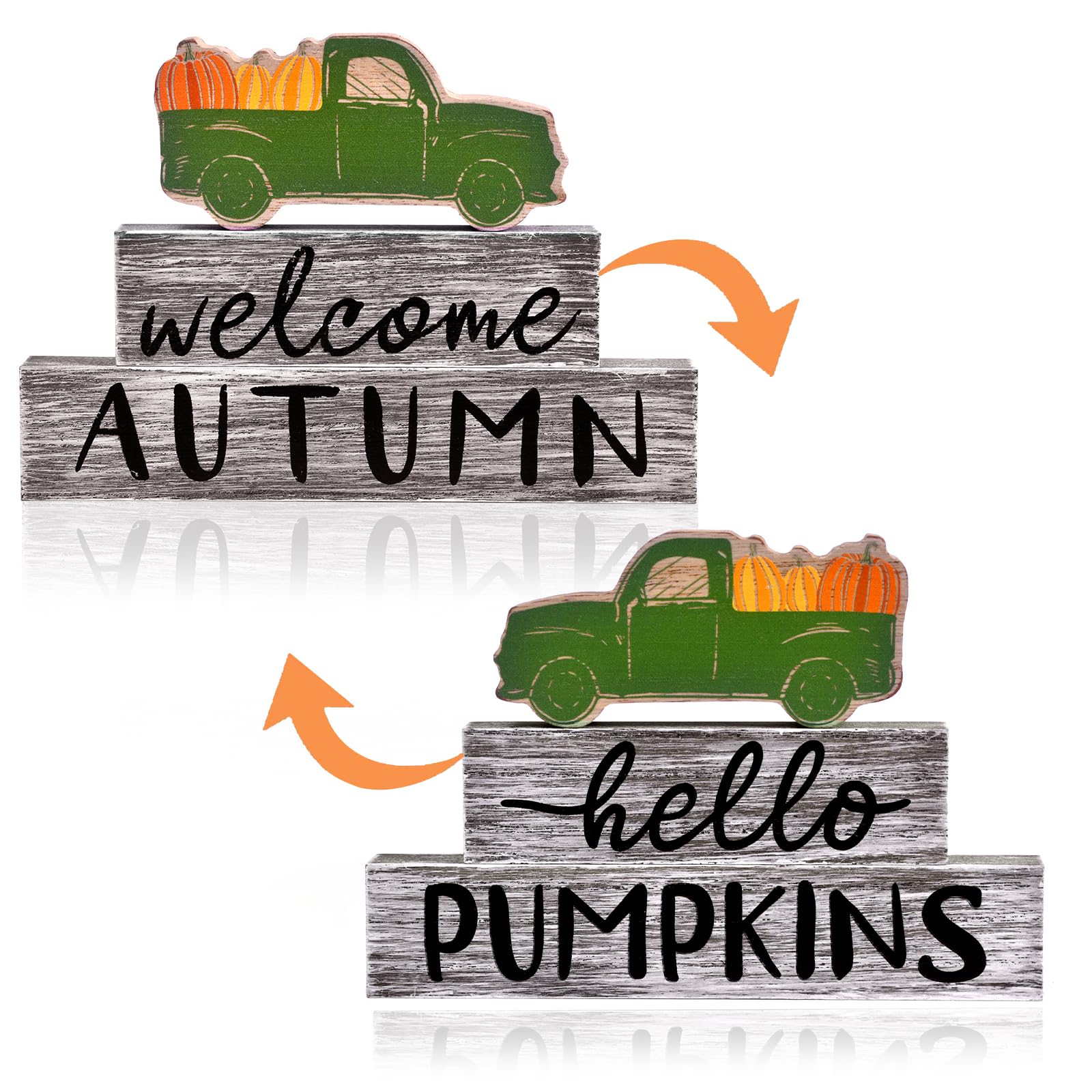 3PCS Wooden Fall Decorations for Home, Rustic Farmhouse Fall Table Decor Set with Pumpkin Truck & Signs, Harvest Thanksgiving Ta