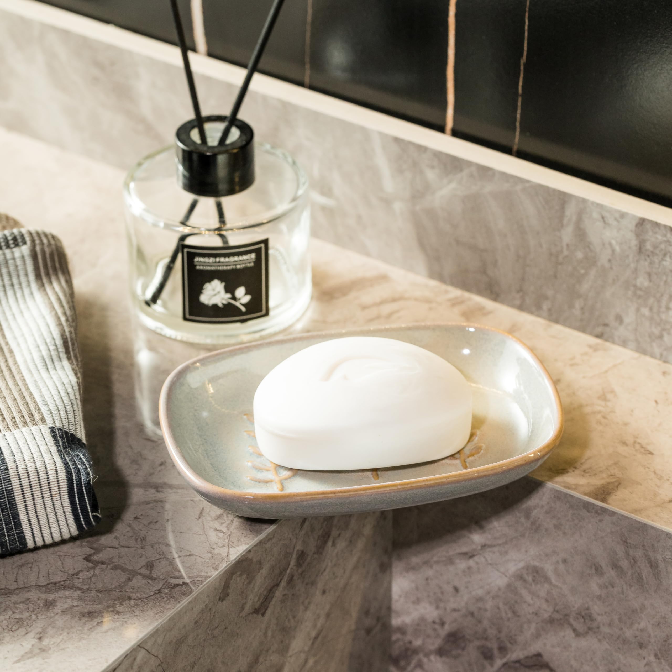 Miamolo Ceramic Soap Dish Soap Holder, Soap Lift For Bar Soap Sponge, Shower Soap Dishes For Bathroom Kitchen Counter Soap Saver