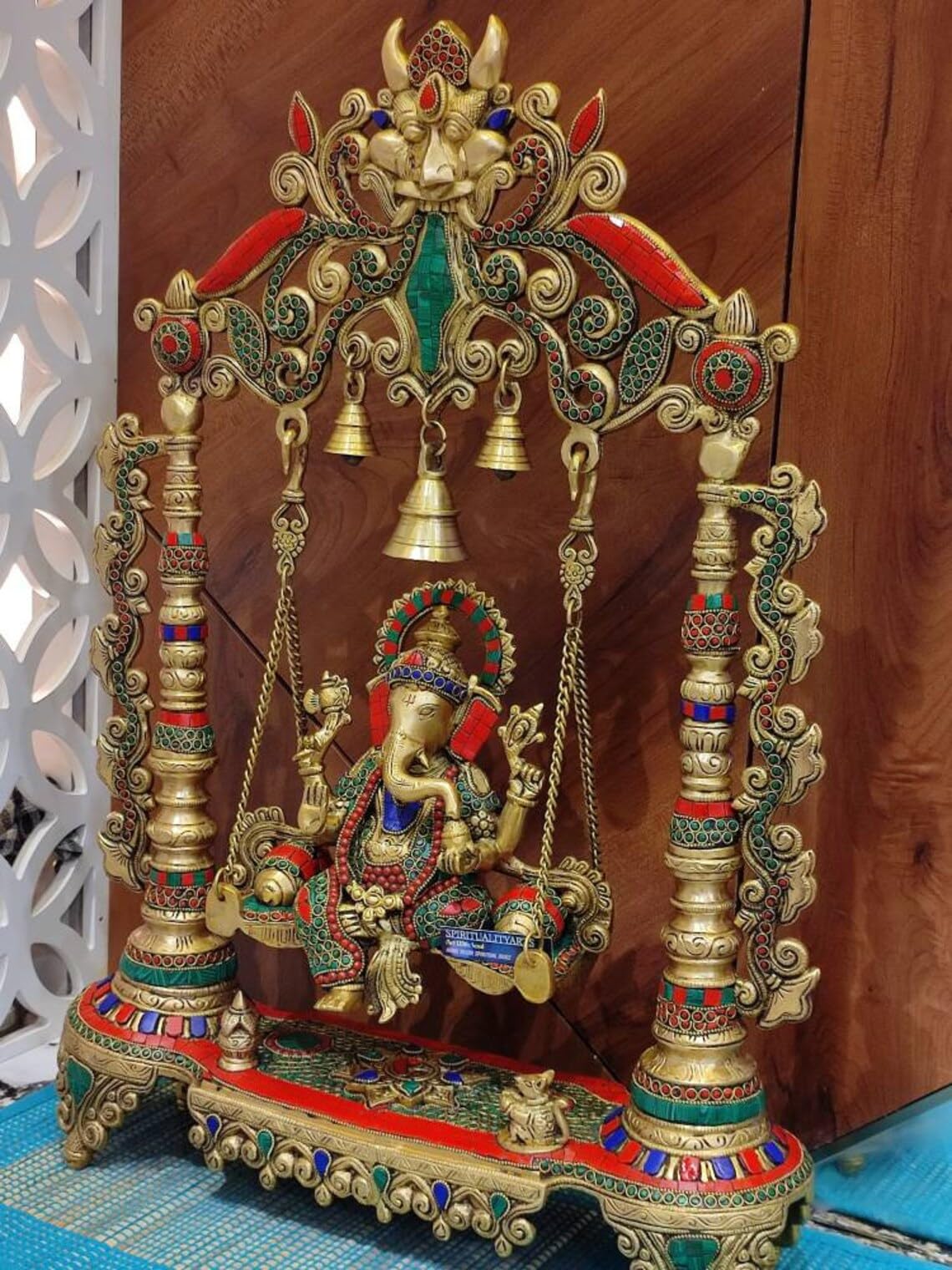 Rugdoll Swing Ganesha Idol | Large 27 Inch Tall Ganesh | Brass Ganpati Jhoola | Lord Ganesha | God Of Good Luck | Decorative Gan