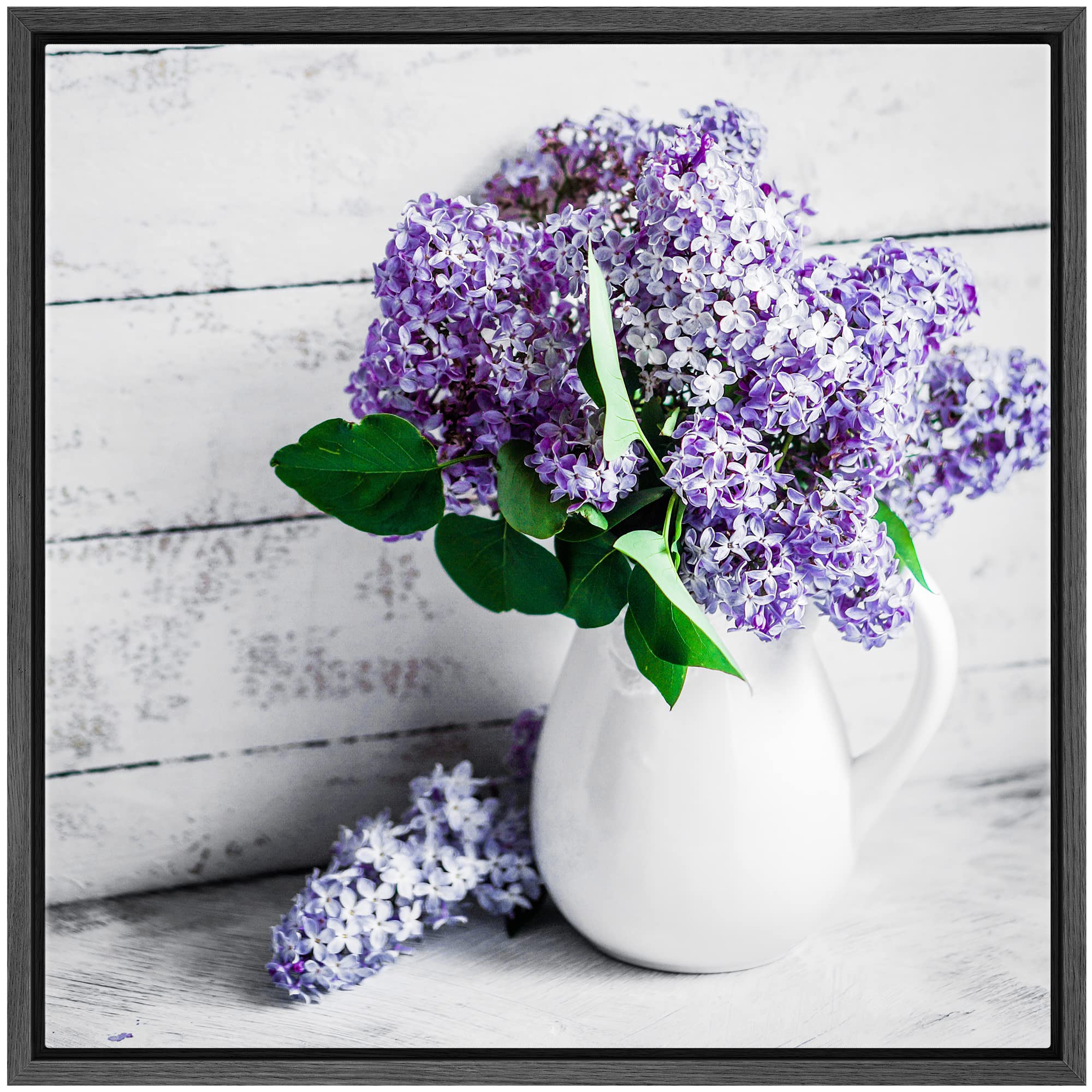 Wall26 Framed Canvas Wall Art - Elegant Lilac Light Purple And Pink Flowers In White China Bottle Mordern Home Decoration - 16''