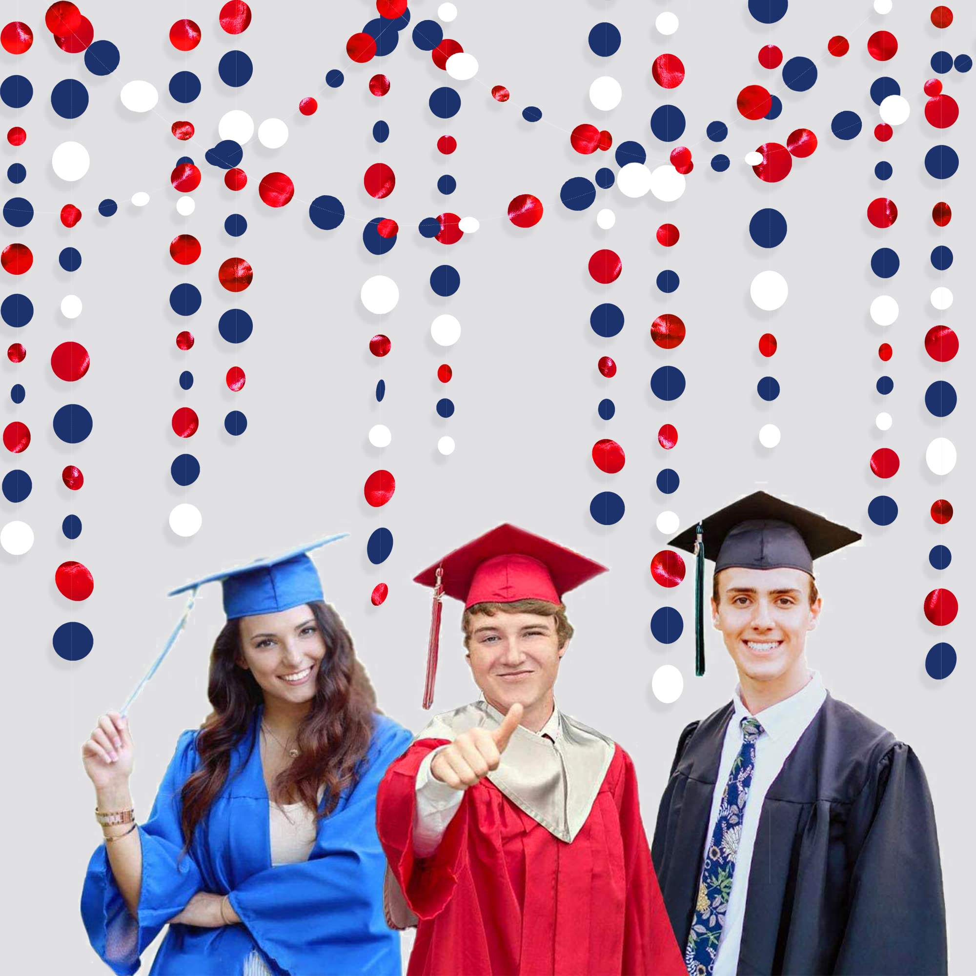 46 Ft Navy Blue Red White Circle Dots Garlands Royal Blue Red Hanging Paper Polka Dots Streamer For 4Th Of July American Indepen