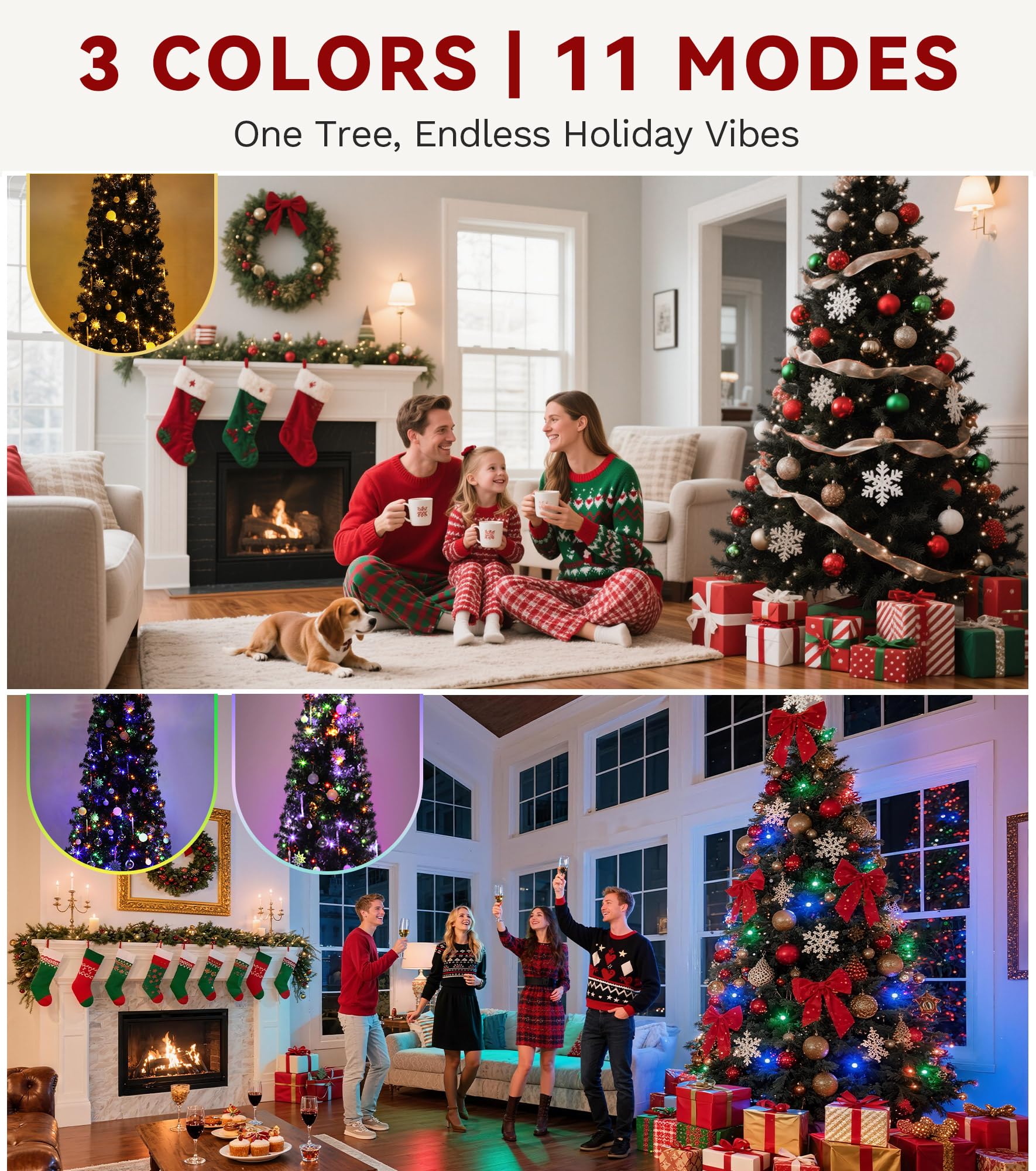 DWVO Pre-Lit Slim Artificial Pencil Tree 7.5ft, Black Hinged Design for Halloween and Christmas with 1000 Branch Tips and 350 Li