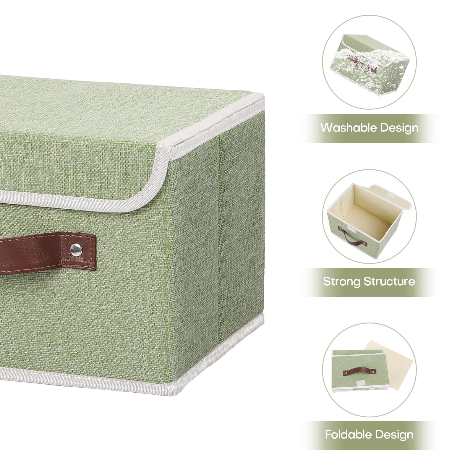 Anminy Storage Bin With Lid Storage Boxes With Pu Leather Handles Pp Plastic Board Decorative Foldable Lidded Cotton Linen Fabri