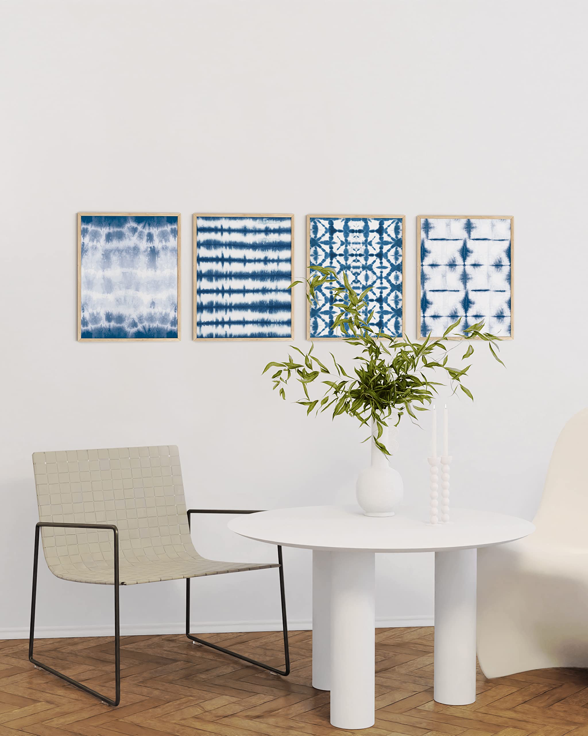 HAUS AND HUES Blue Abstract Wall Art - Set of 4 Blue Wall Art  Blue Posters for Room Aesthetic  Blue and White Wall Art  Navy Blue Wall Decor  Tie Die Blue Abstract Art Print (Framed Beige  8x10)