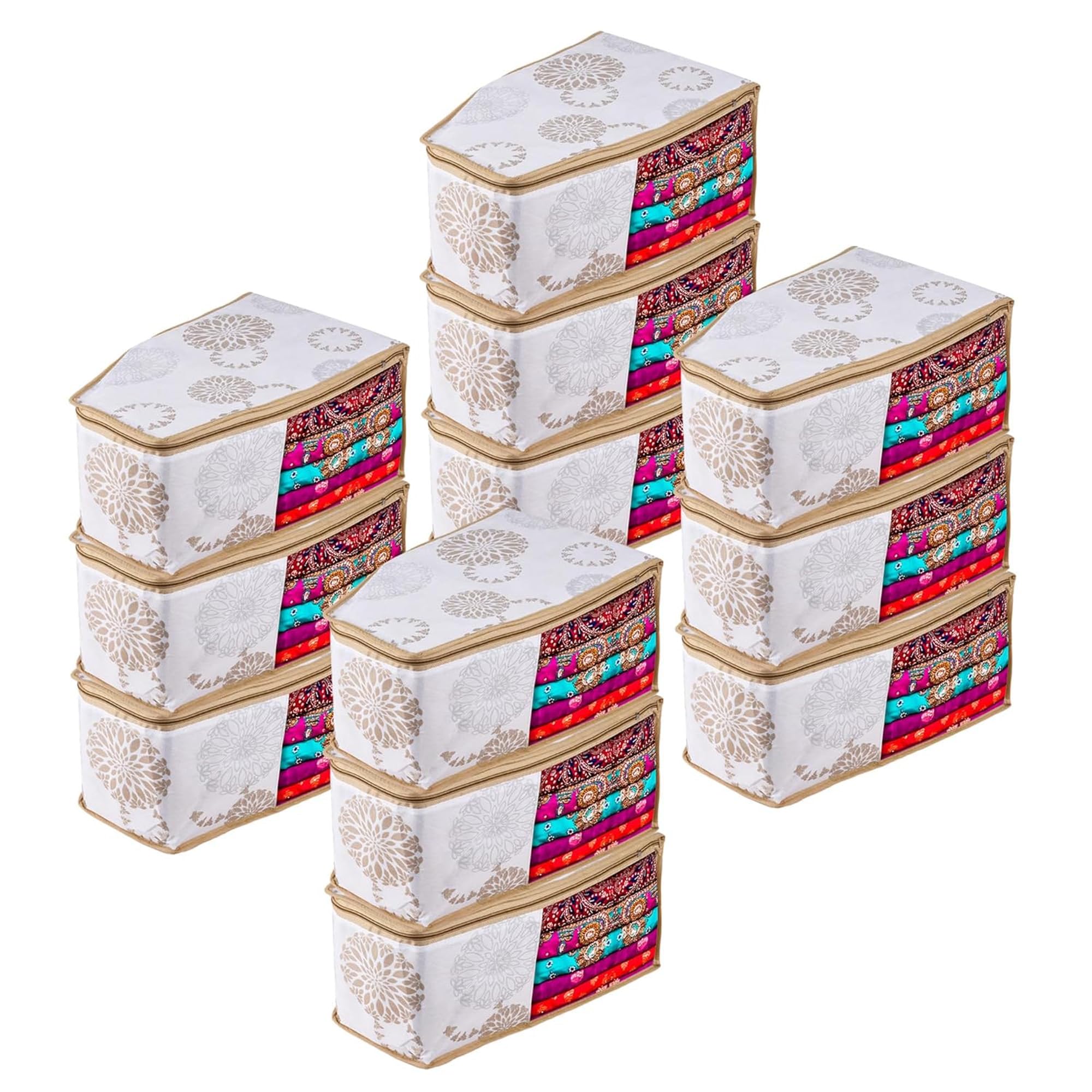 Kuber Industries (Pack Of 12) Blouse Cover | Gola-Printed | Clothes Storage Bag | Wardrobe Organiser With Zipper | Side Transpar