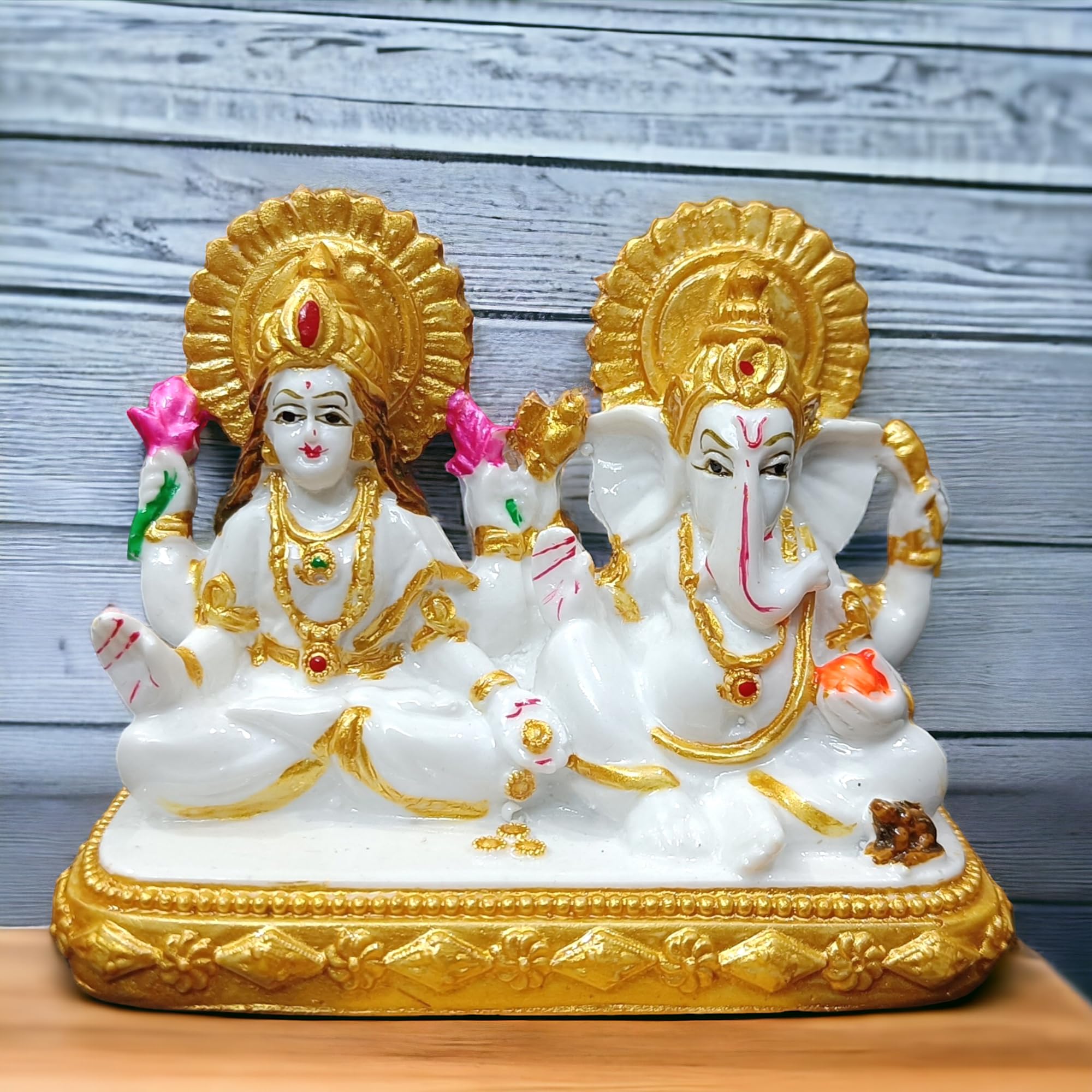 Avg Artistry-Laxmi Ganesh With Single Standy Idol For Car Dashboard & Gift Purpose