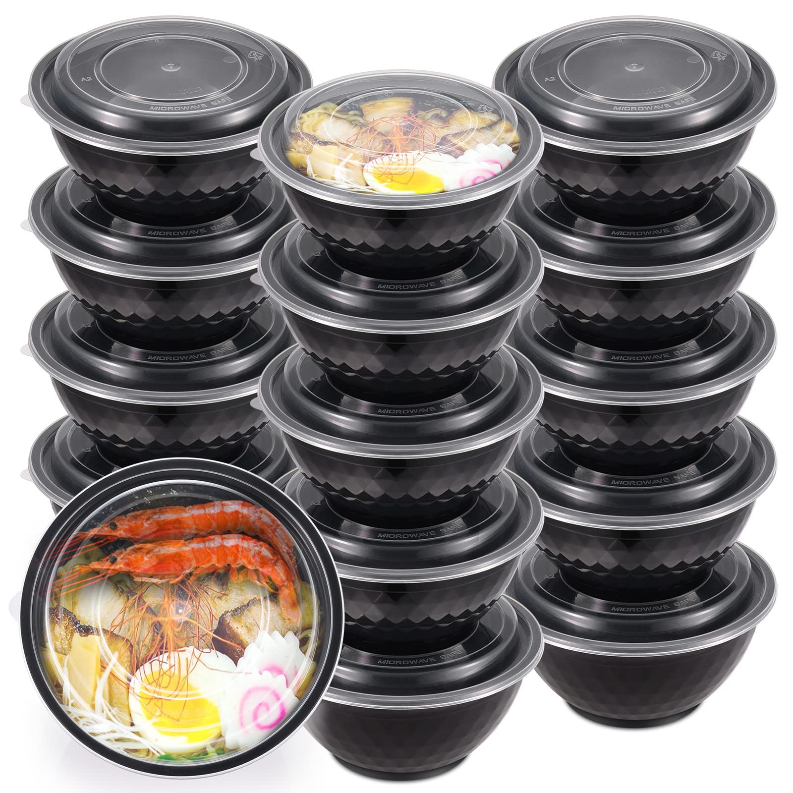 Kitchnmore 36Oz Extra-Thick Meal Prep Bowls With Lids, Plastic Containers With Clear Covers For Noodles, Poke Bowl, Salad, Soup