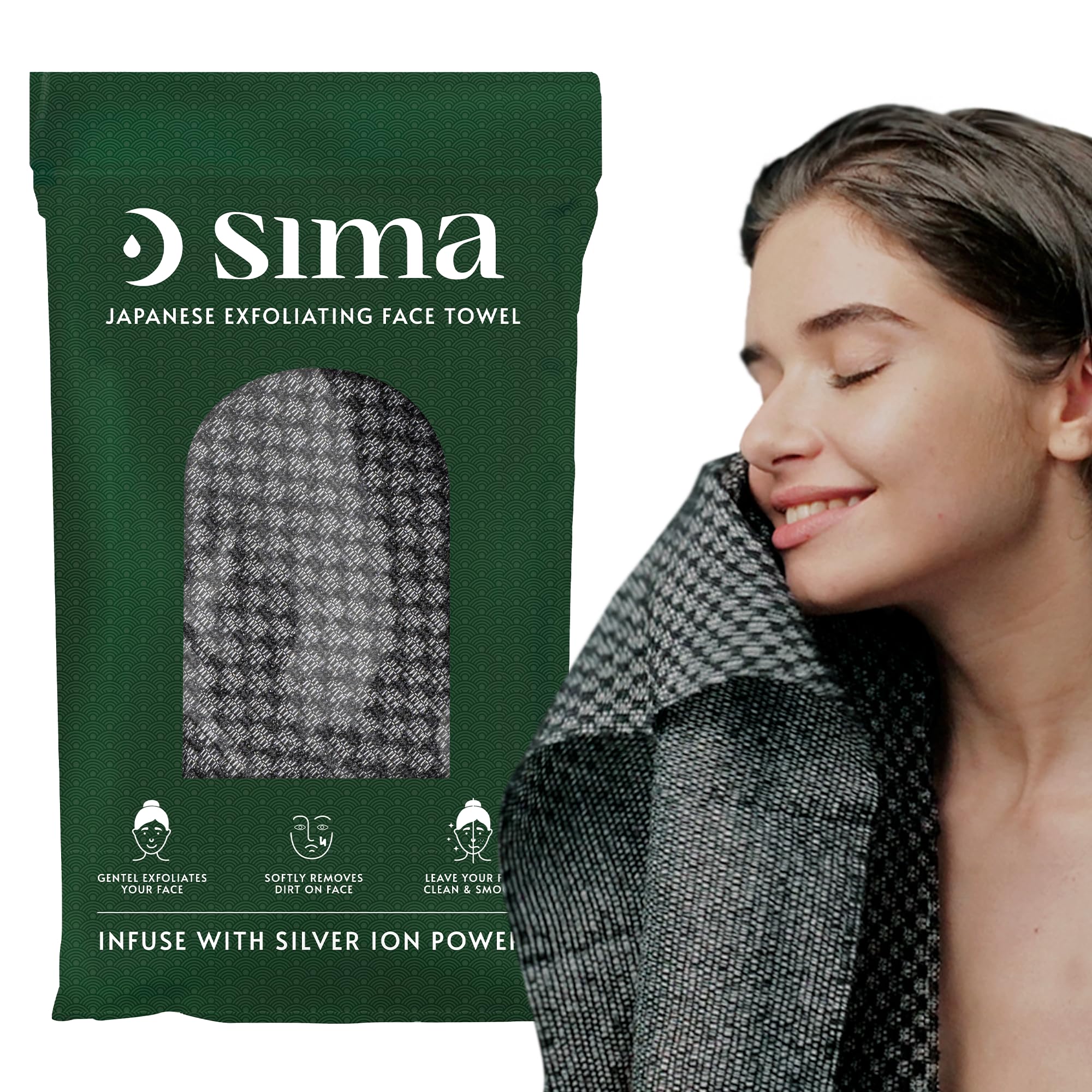Sima Brand Exfoliating Washcloth Face & Body Scrub Towel - Japanese Exfoliating Towel With Hexagon Fibers, Exfoliating Body Scru