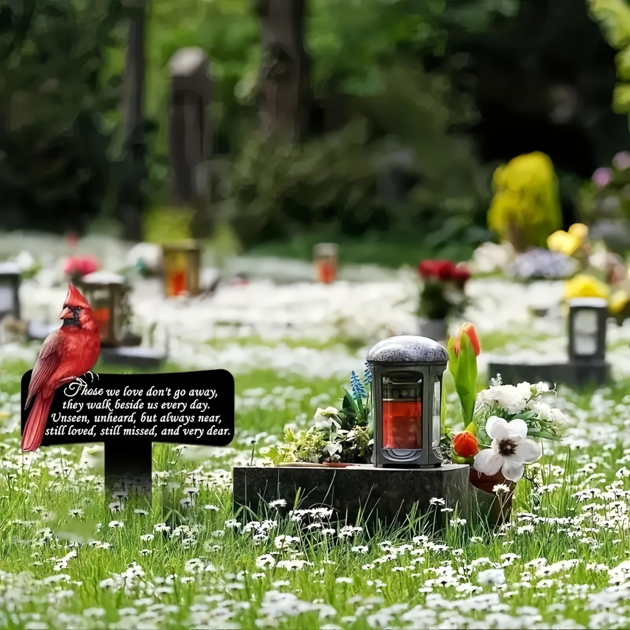 11.8 inch Cardinals Memorial Grave Markers Metal Cemetery Decorations Loss of Dad Mom Spouse Lover Relatives Family Members Gard