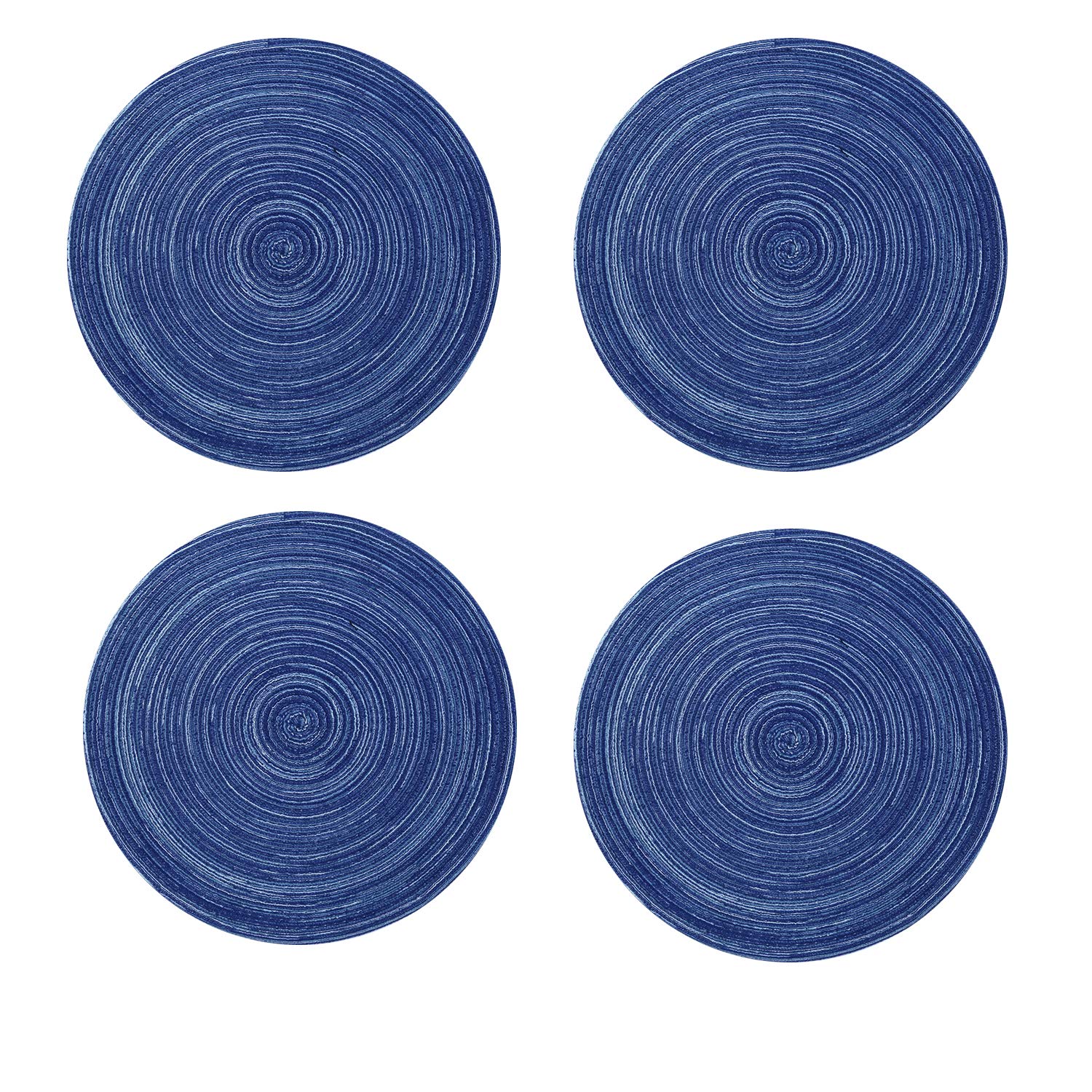 Topotdor 14 Inch Round Placemats Heat-Resistant Stain Resistant Anti-Skid Washable Polyproplene Table Mats Placemats (Blue, Set