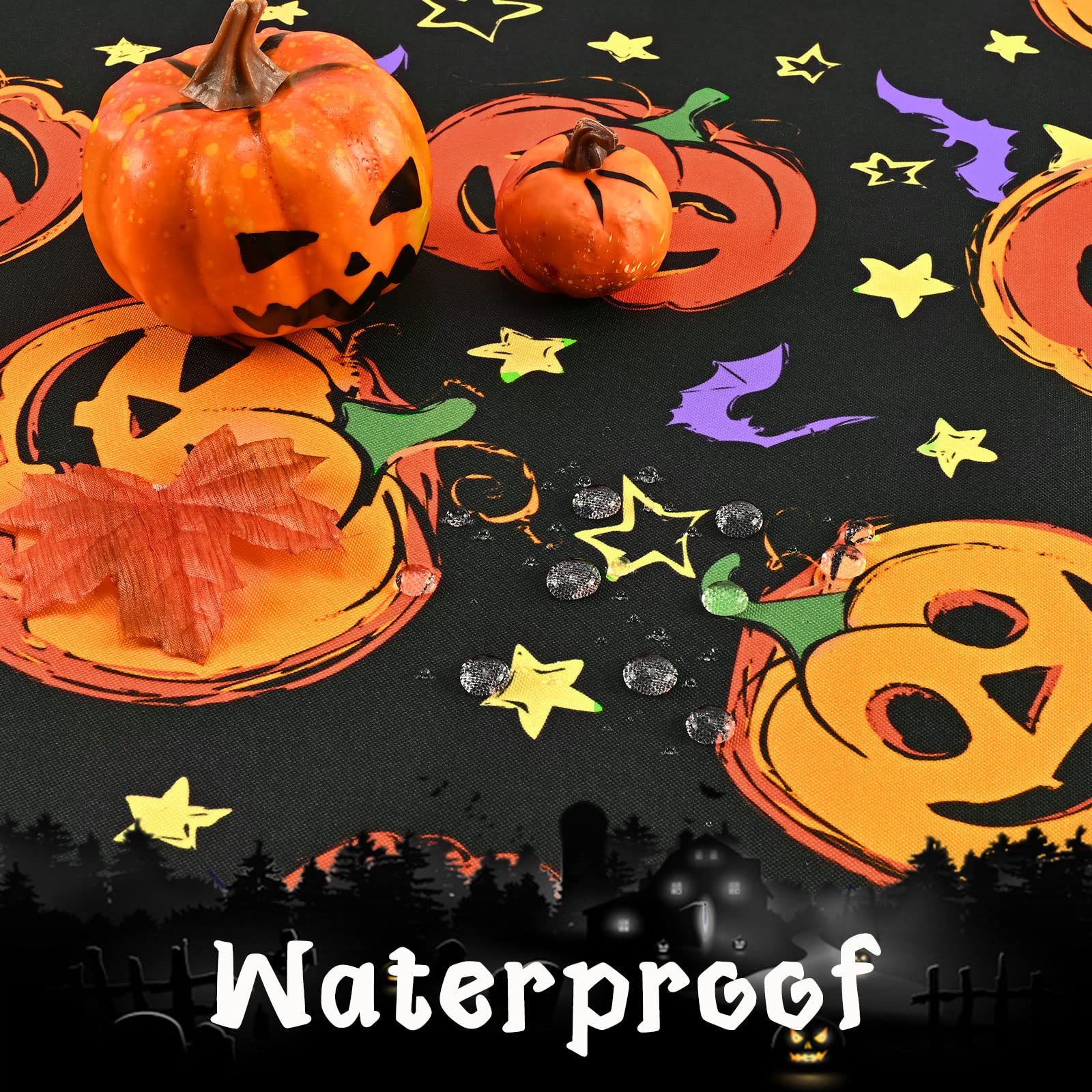 Halloween Tablecloth, Pumpkin And Bat Table Cloth, Orange And Black Star Scary Themed Tablecloths, Waterproof Spillproof Tableco