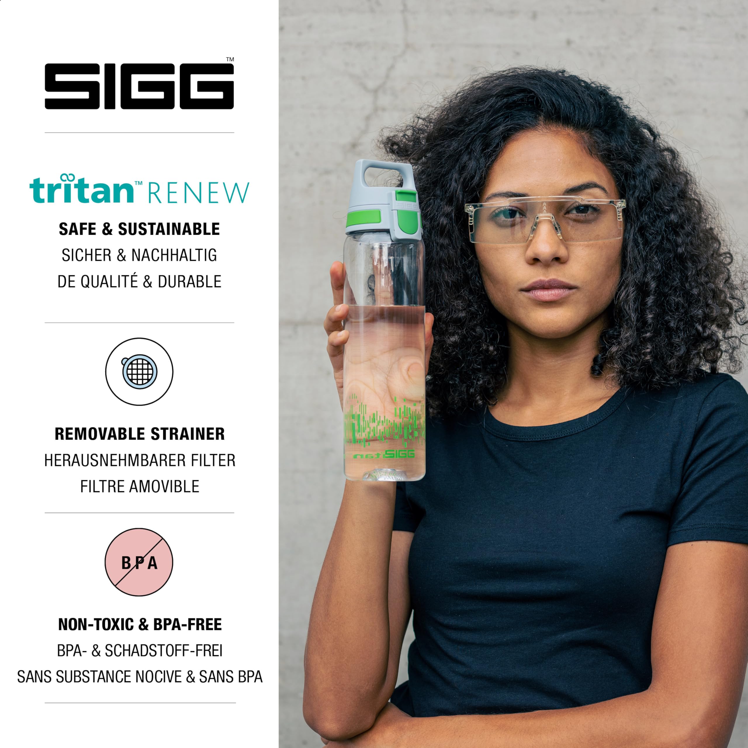 SIGG - Tritan Water Bottle - Total Clear ONE MyPlanet Green - Suitable For Carbonated Beverages - Dishwasher Safe - Leakproof - Lightweight - Scratch Resistant - BPA Free - 25 oz