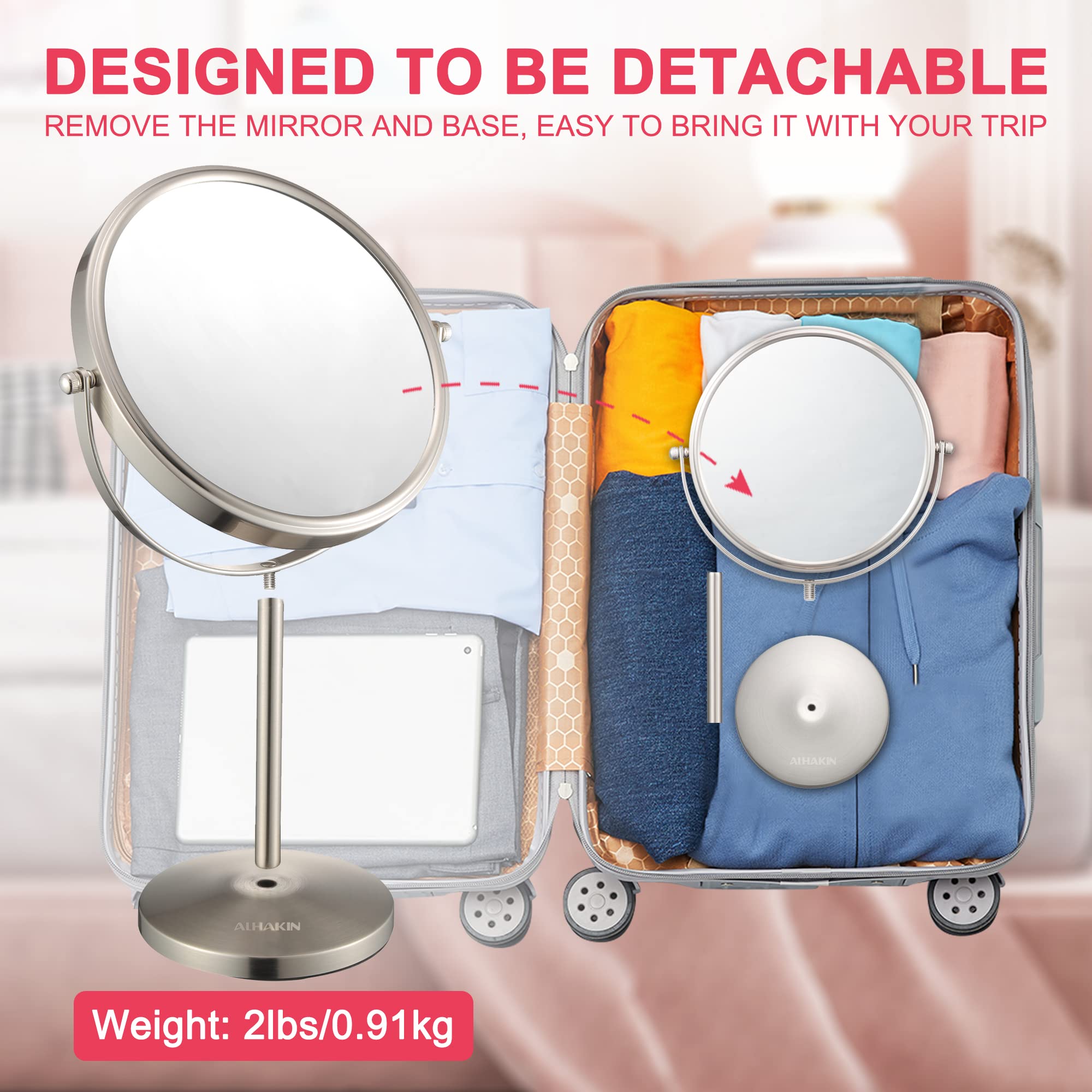 Alhakin Magnifying Makeup Mirror, 8-Inch Double Sided Vanity Tabletop Mirror With 10X Magnification, Nickel Finished