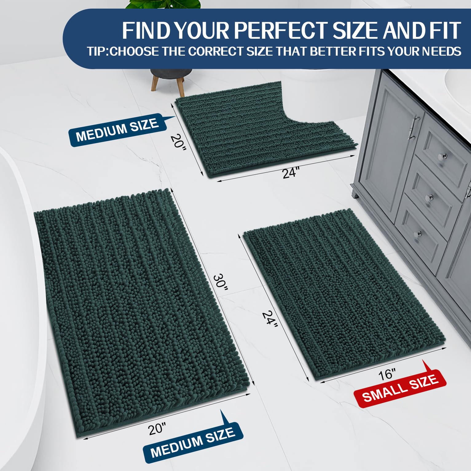 Arotive Luxury Chenille Bathroom Rug Mat, Extra Soft Thick Absorbent Shaggy Bath Rugs, Non-Slip Machine Wash Dry Plush Bath Runn