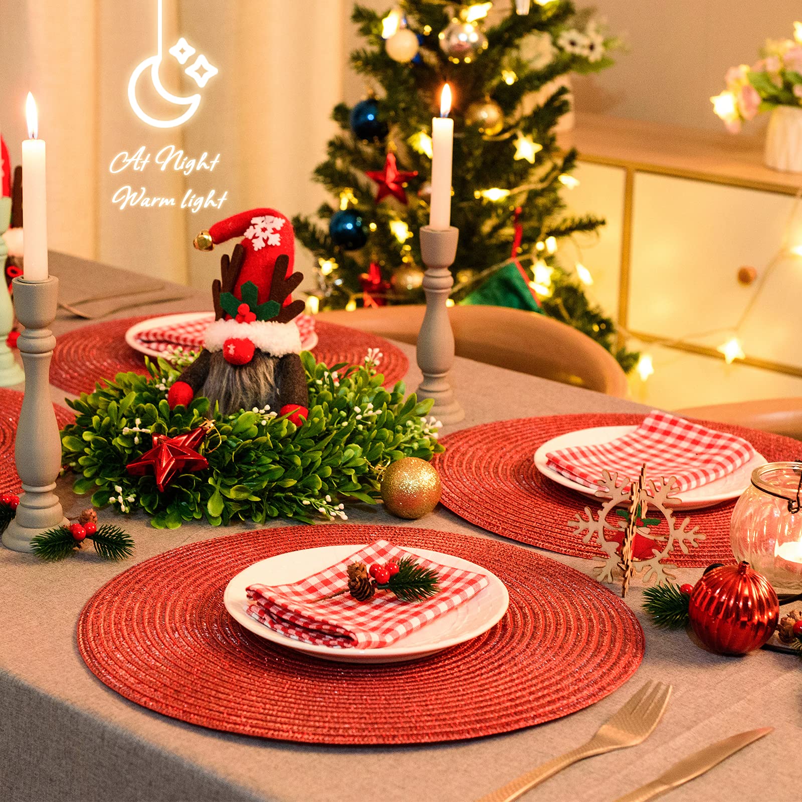 Ahhfsmei Round Braided Placemats 15 Inch Round Table Mats For Dining Tables Natural Woven Heat Resistant Place Mats Set Of 6 (Re