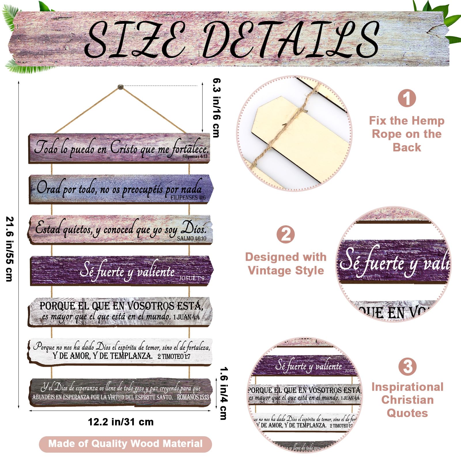Yookeer Spanish Christian Wall Art Office Inspirational Purple Spanish Wooden Bible Verses Bedroom Purple Scripture Wall Art Med