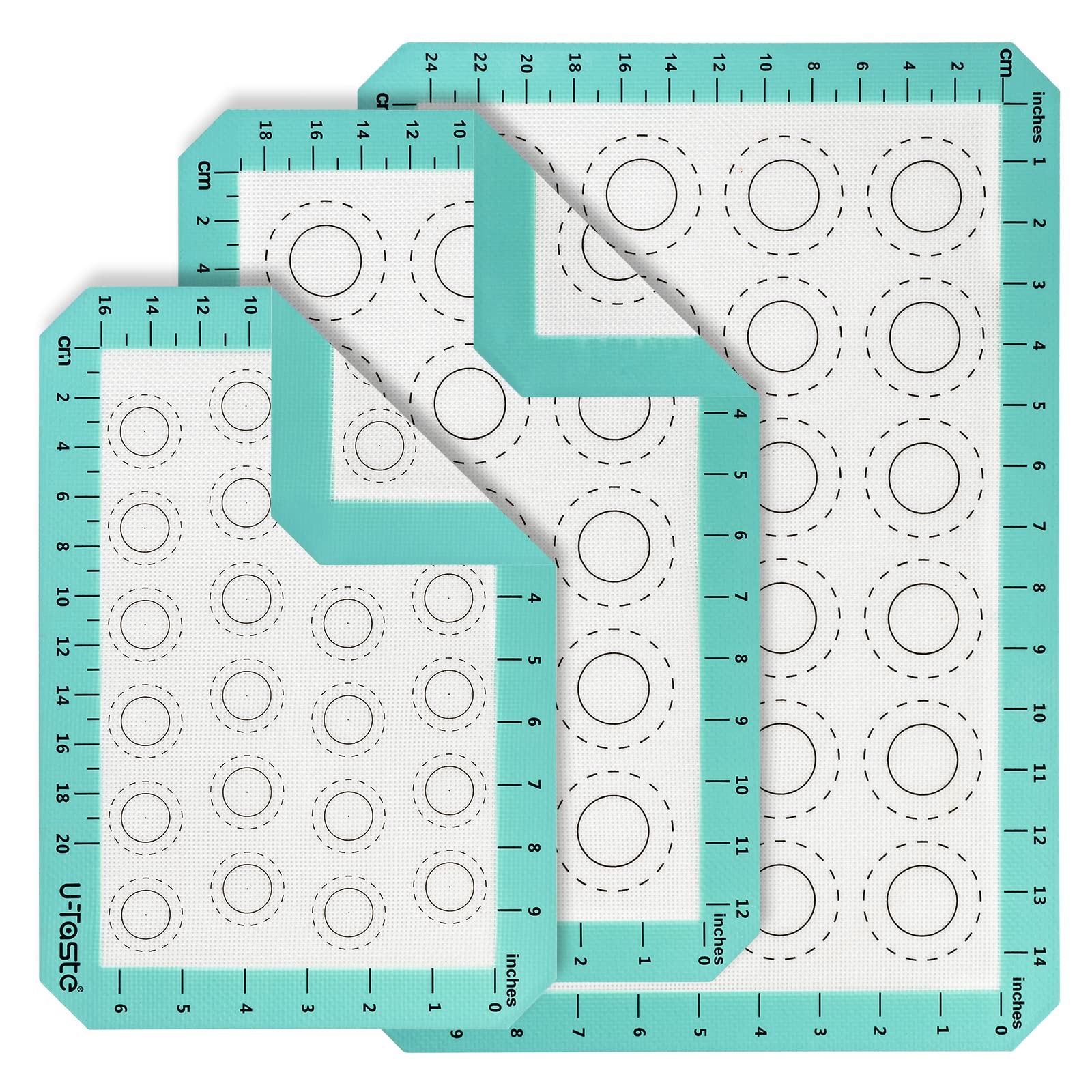 U-Taste 446F Heat Resistant Macaron Silicone Baking Mat, Non Stick Reusable Cookies Pastry Sheet Liner With Edge Enhancement Cir