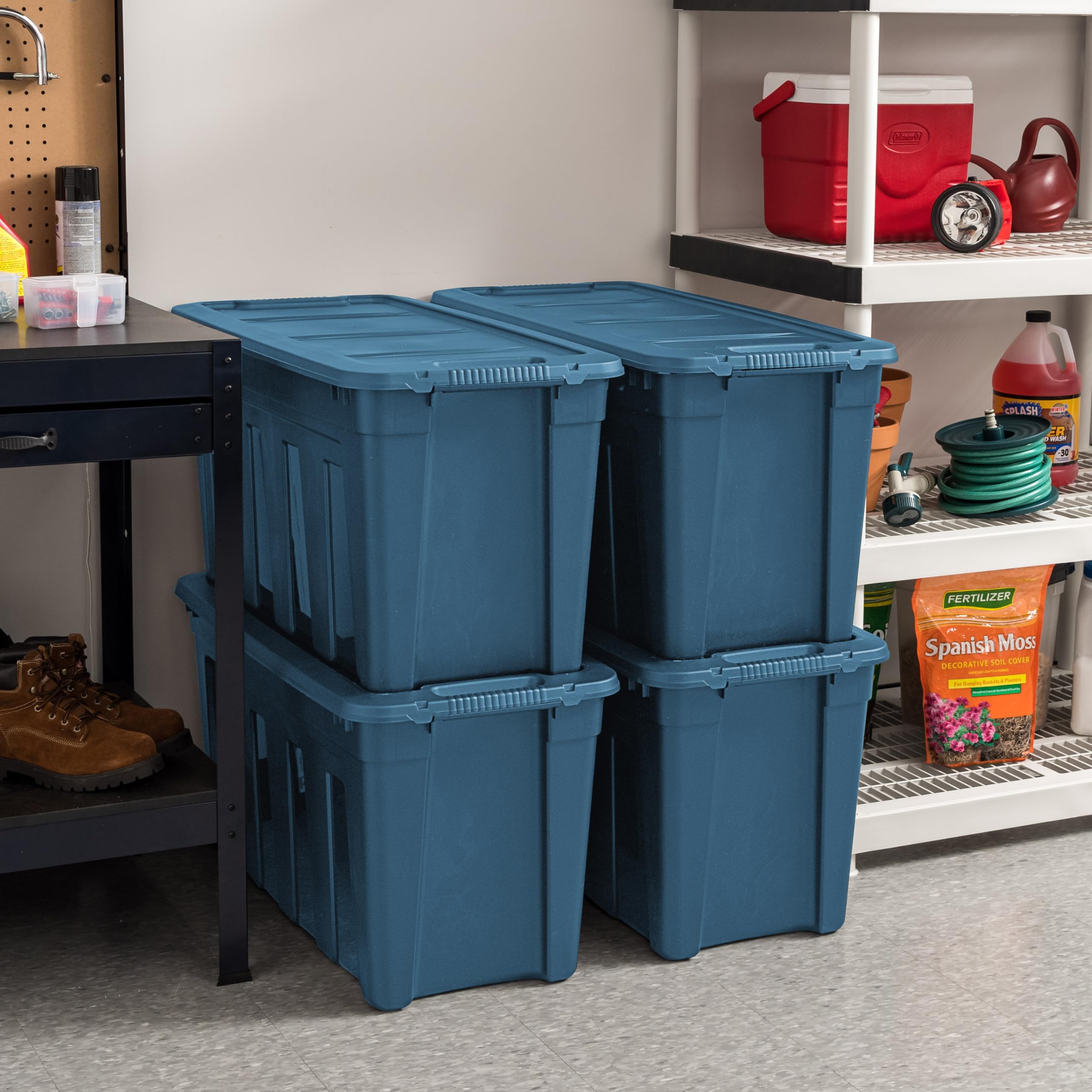 Iris Usa 31 Gallon Eco-Friendly Heavy Duty Totes For Storage With Easy-Grip Handles, 4 Pack - Made In Usa, Storage Bins With Lid