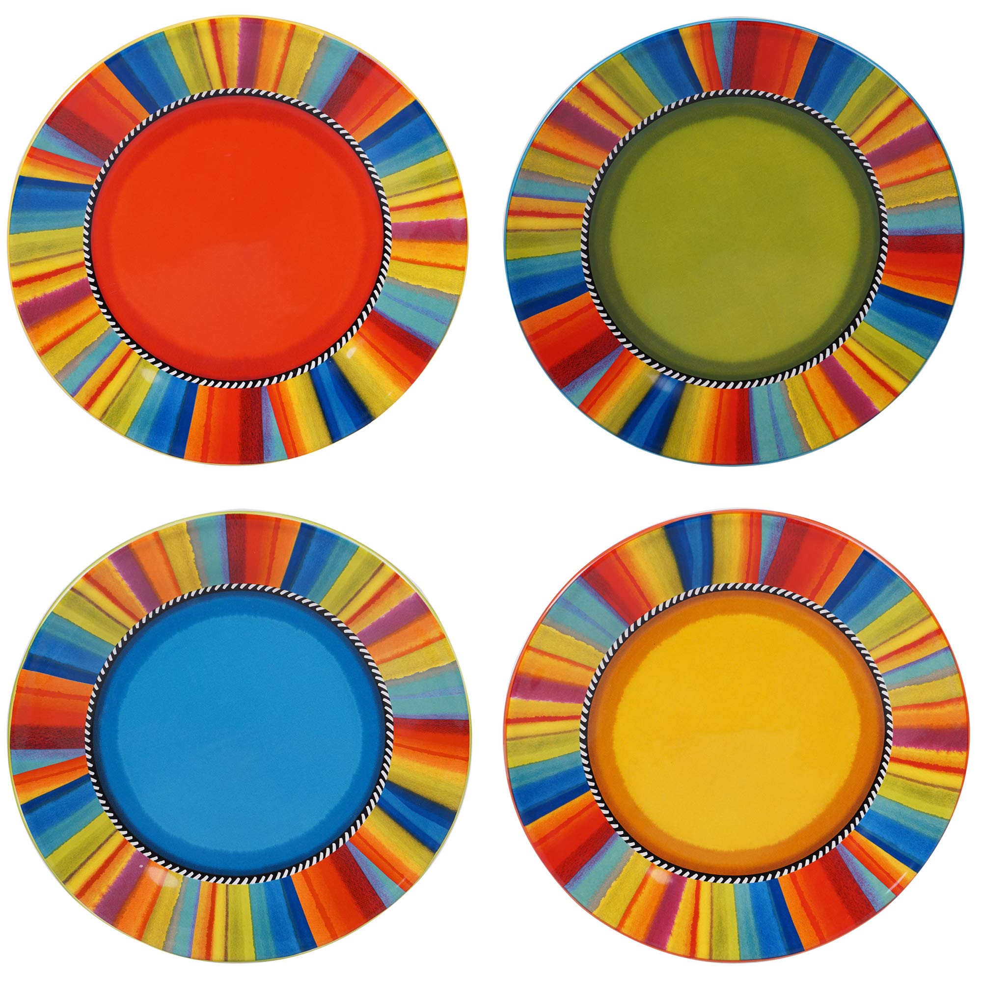 Certified International Sierra Dinner Plate, Set Of 4 Assorted Designs, Multicolored, Large