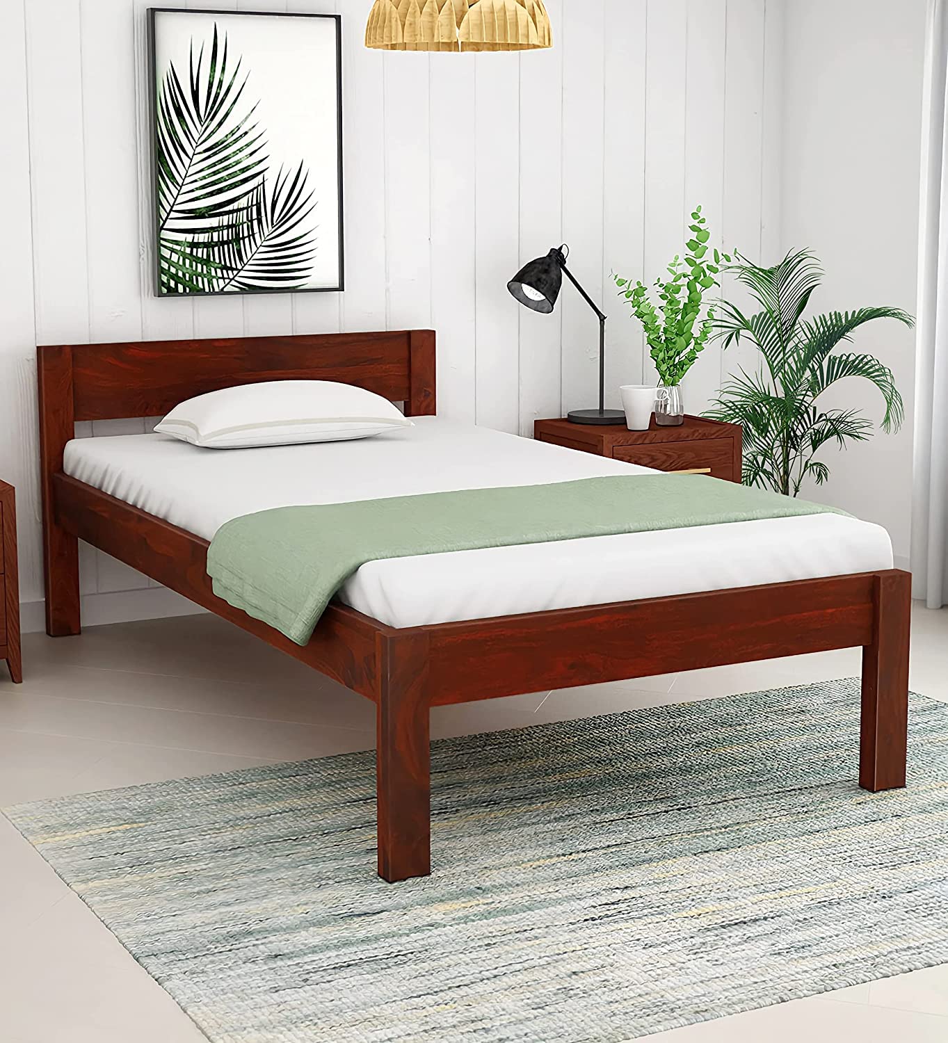 Onija Solid Sheesham Wood Single Size Bed Without Storage For Bedroom || Wooden Cot Furniture Beds For Home And Hotels  (Honey 