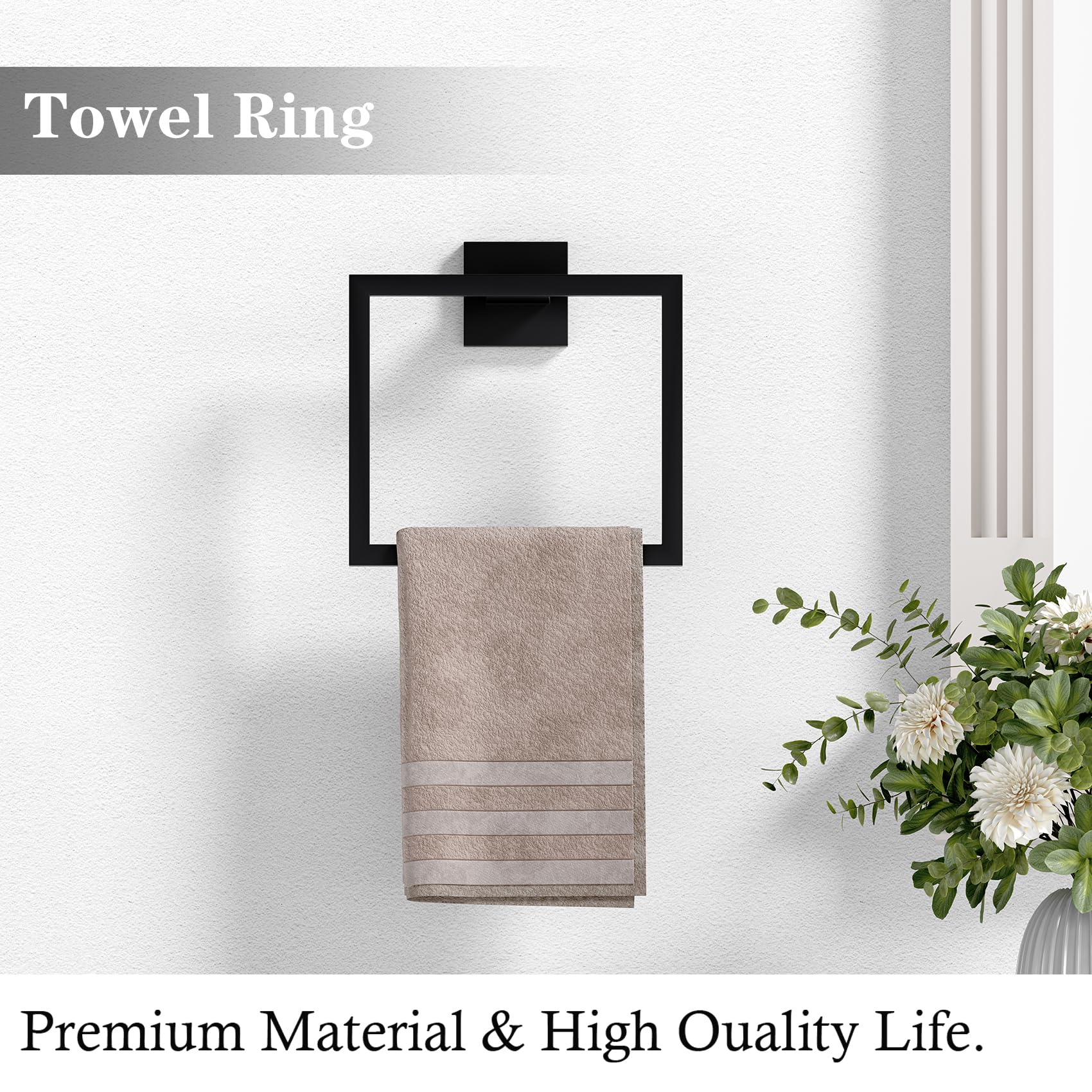 12-Piece Matte Black Bathroom Hardware Set, Heavy Duty Bath Towel Bar Set Including - 16'' Towel Rack&Hand Towel Holder&Toilet P