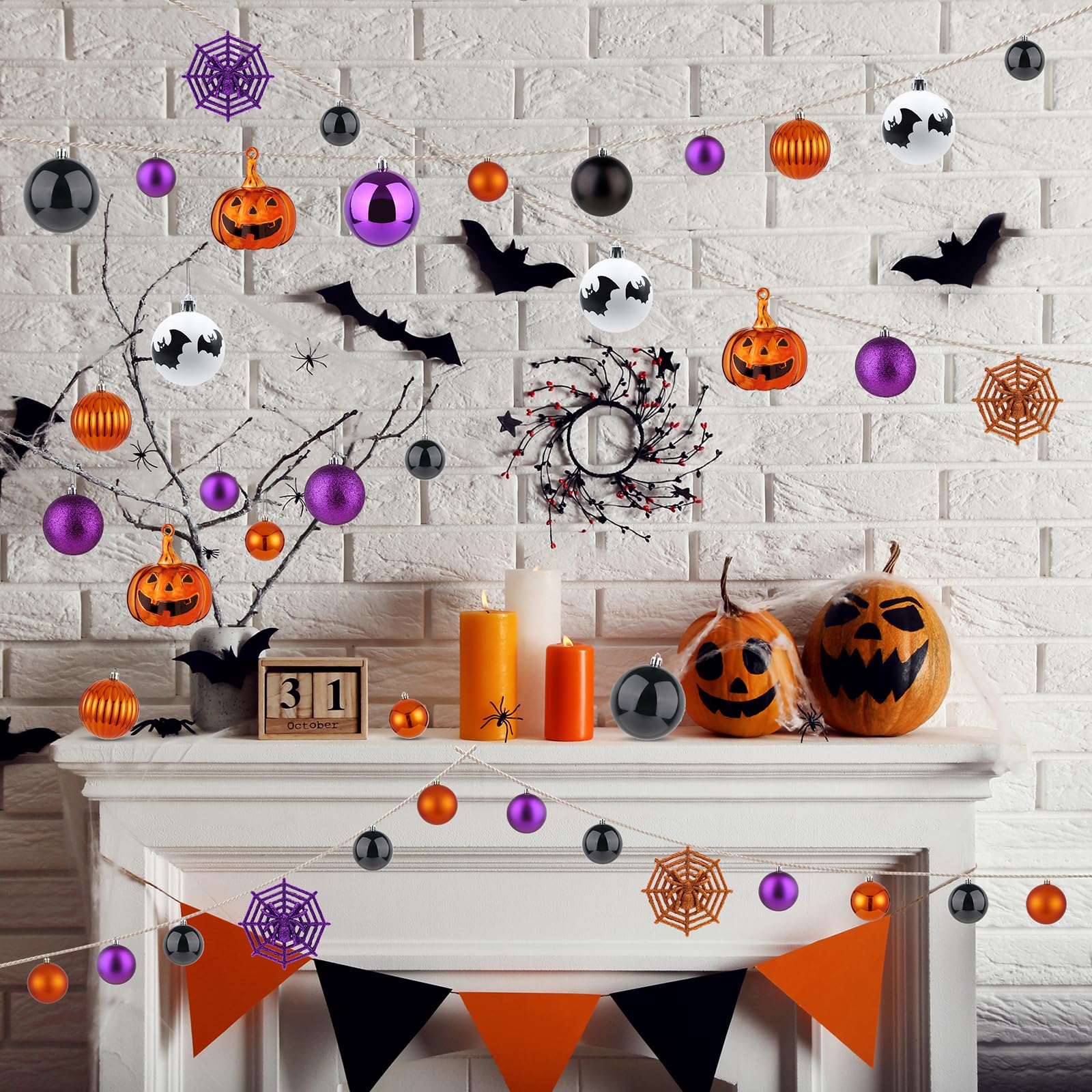 Halloween Ornaments Tree Decorations, 61 Pack Shatterproof Halloween Hanging Ball Ornaments Set with Loop for Party Holiday Indo