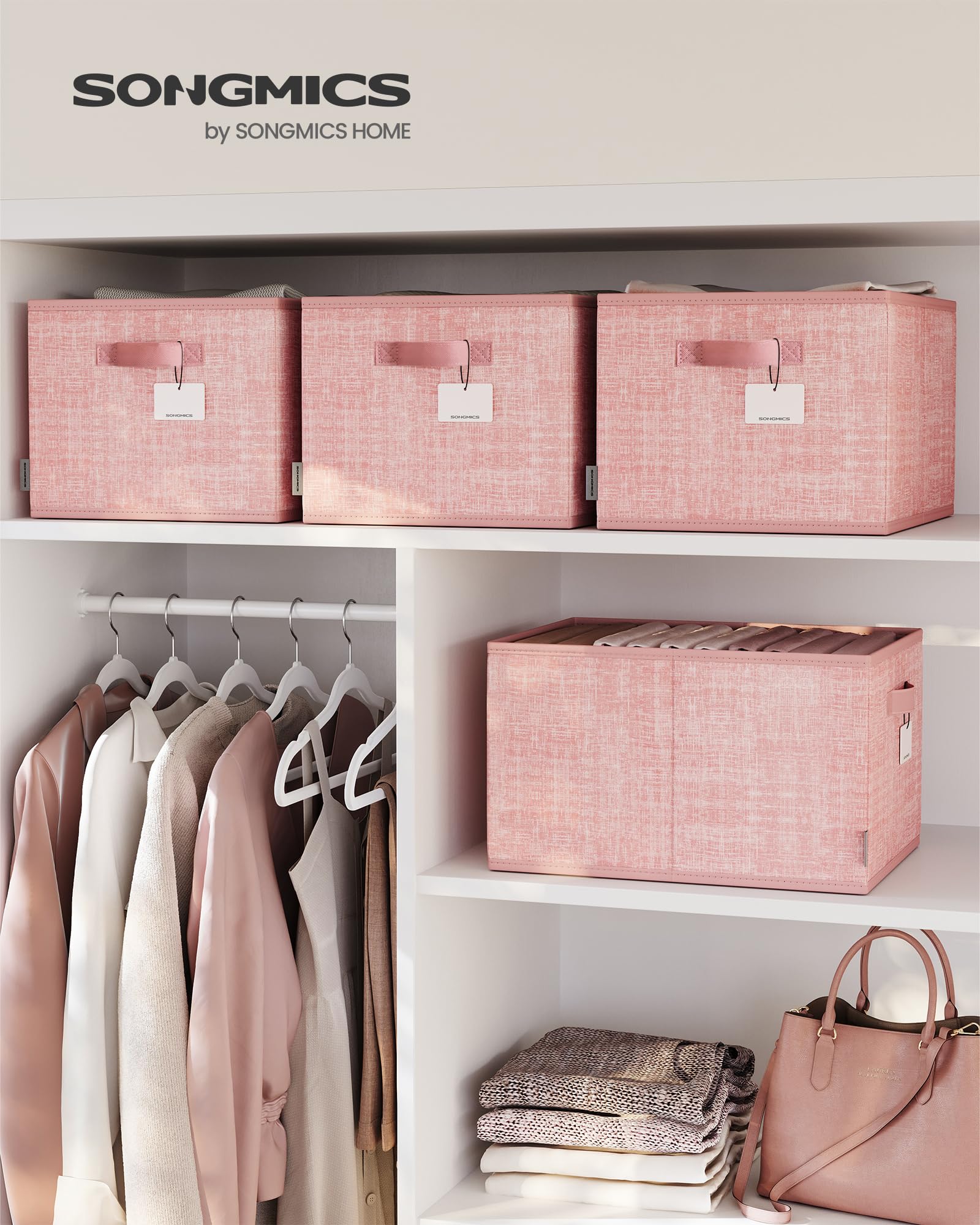 Songmics Storage Baskets, Set Of 3 Fabric Storage Bins, 15.7 X 11.8 X 9.5 Inches, Foldable Closet Organizer For Shelves, 2 Handl