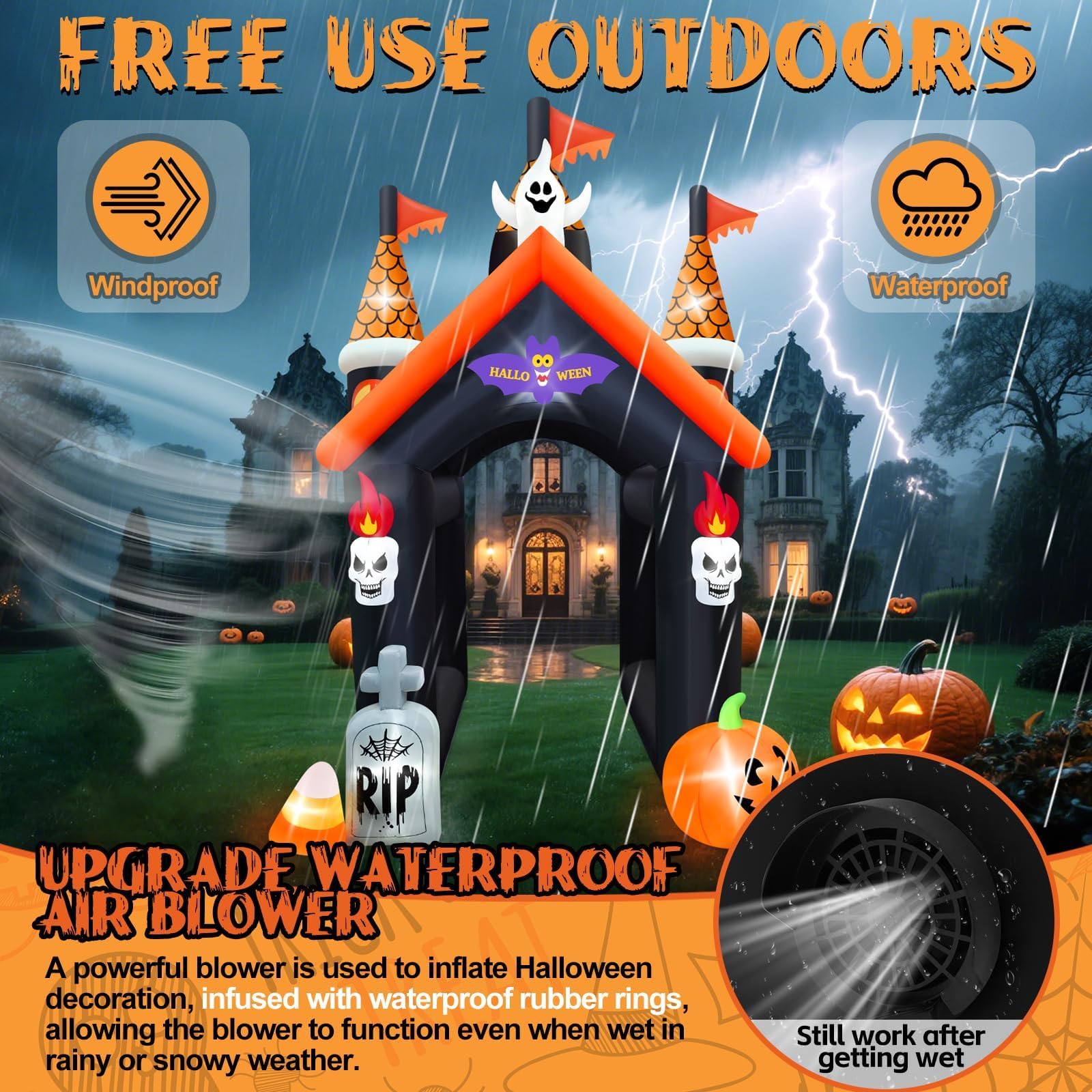 12FT Halloween Inflatable Archway with LED Light, Kalolary Large Haunted House Inflatable Ghost Pumpkin Blow up Tunnel Halloween