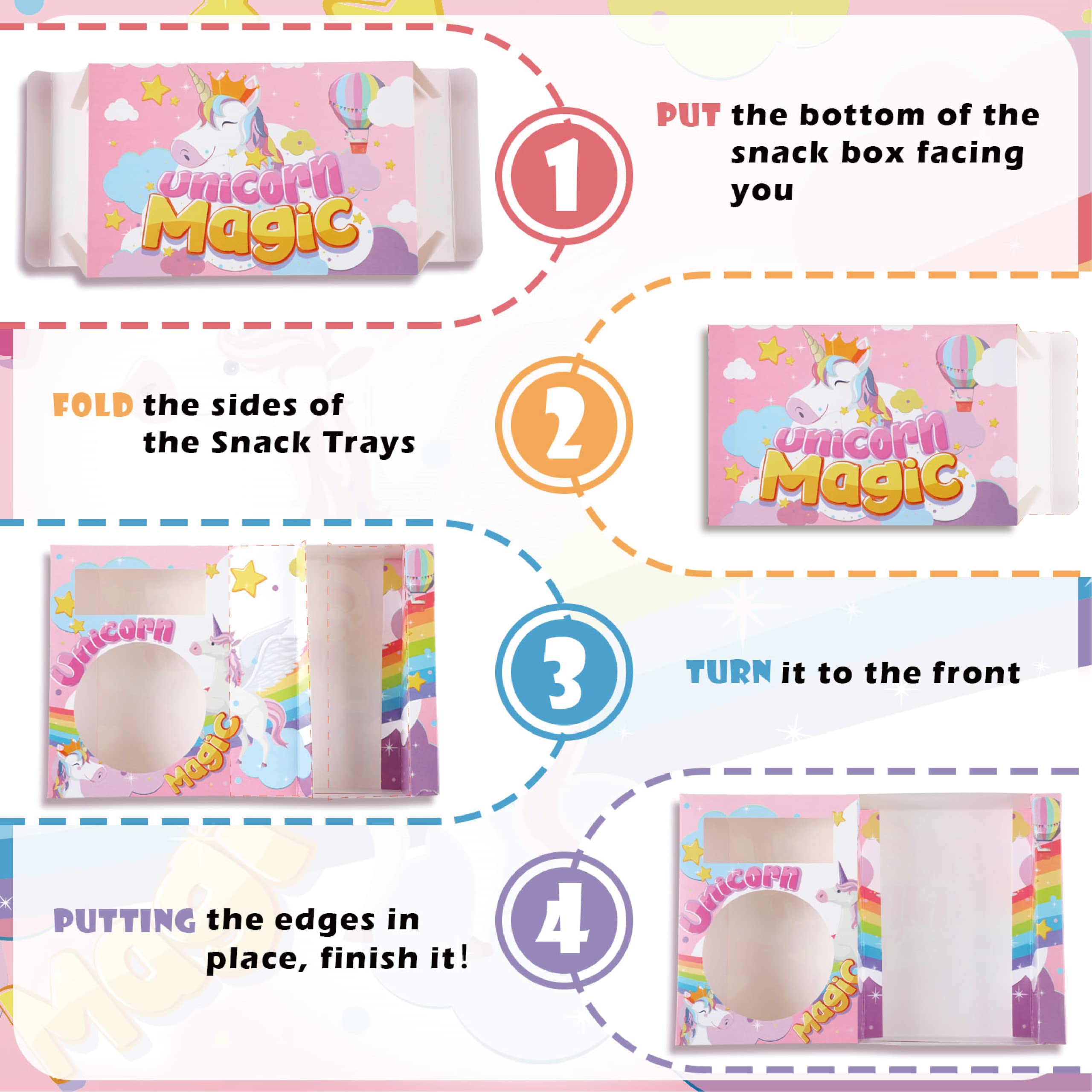 Marsui 20 Pcs Unicorn Popcorn Boxes Movie Night Snack Trays Unicorn Popcorn Trays Movie Night Snack Trays Hold Popcorn Candy Foo