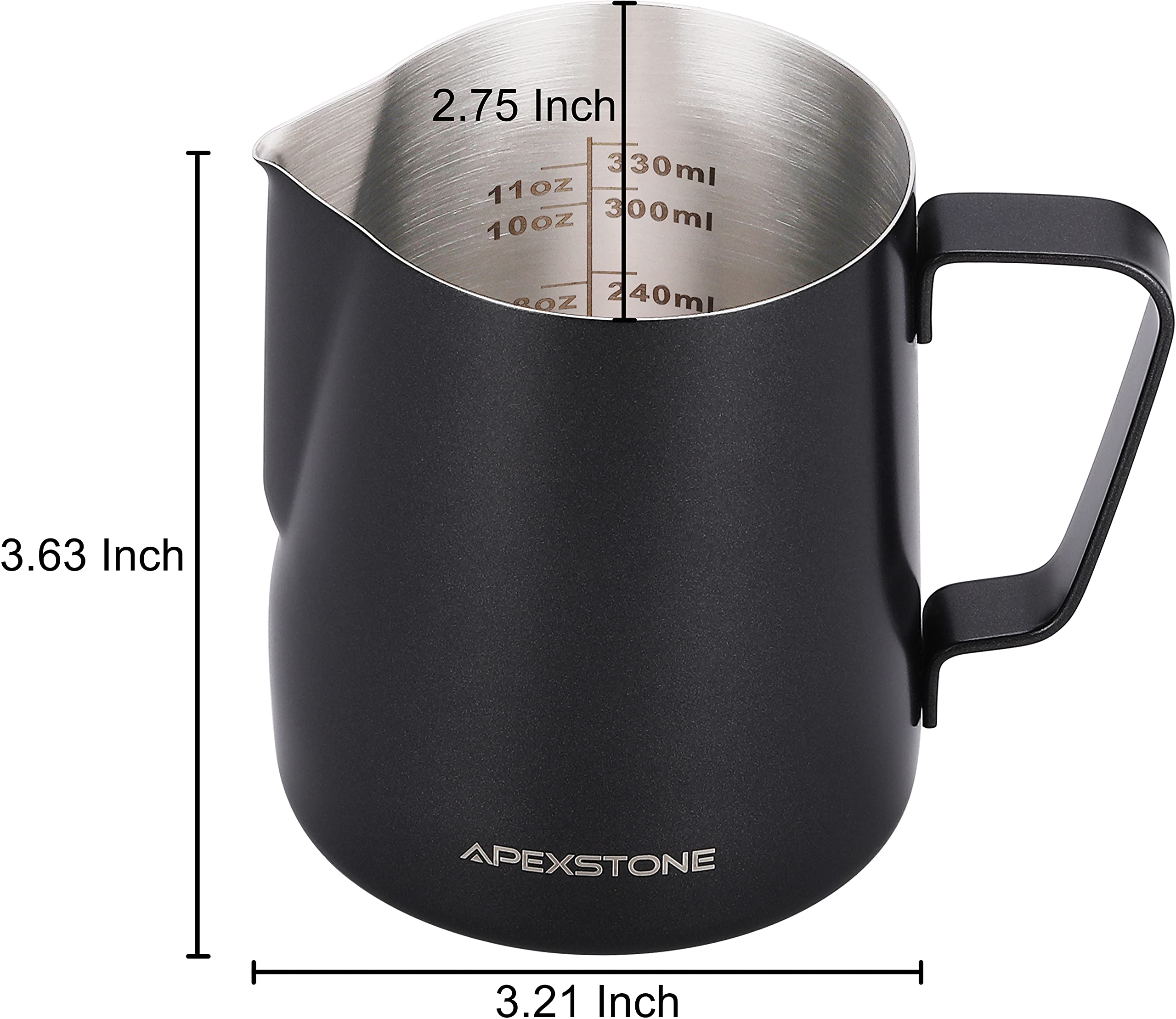 Apexstone Black  Espresso Steaming Pitcher 12 oz  Coffee Milk Frothing Cup  Coffee Steaming Pitcher 12 oz/350 ml