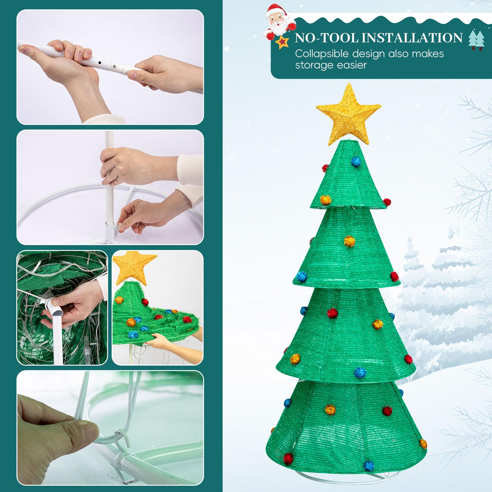 6.2 FT Pre-Lit Pop-up Christmas Tree, Indoor/Outdoor Pre-Lit Xmas Tree with 210 LED Lights, Collapsible Holiday Christmas Decora