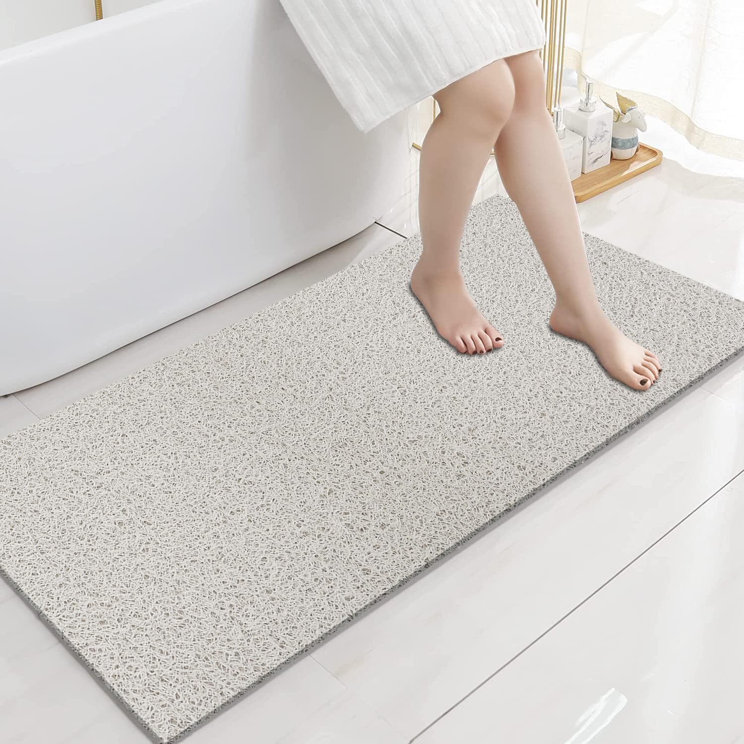 Extra Large Shower Mats Non Slip, 17.1  59 Inch, Bath Mat For Shower, Loofah Mats For Shower And Bathroom, Quick Drying, White