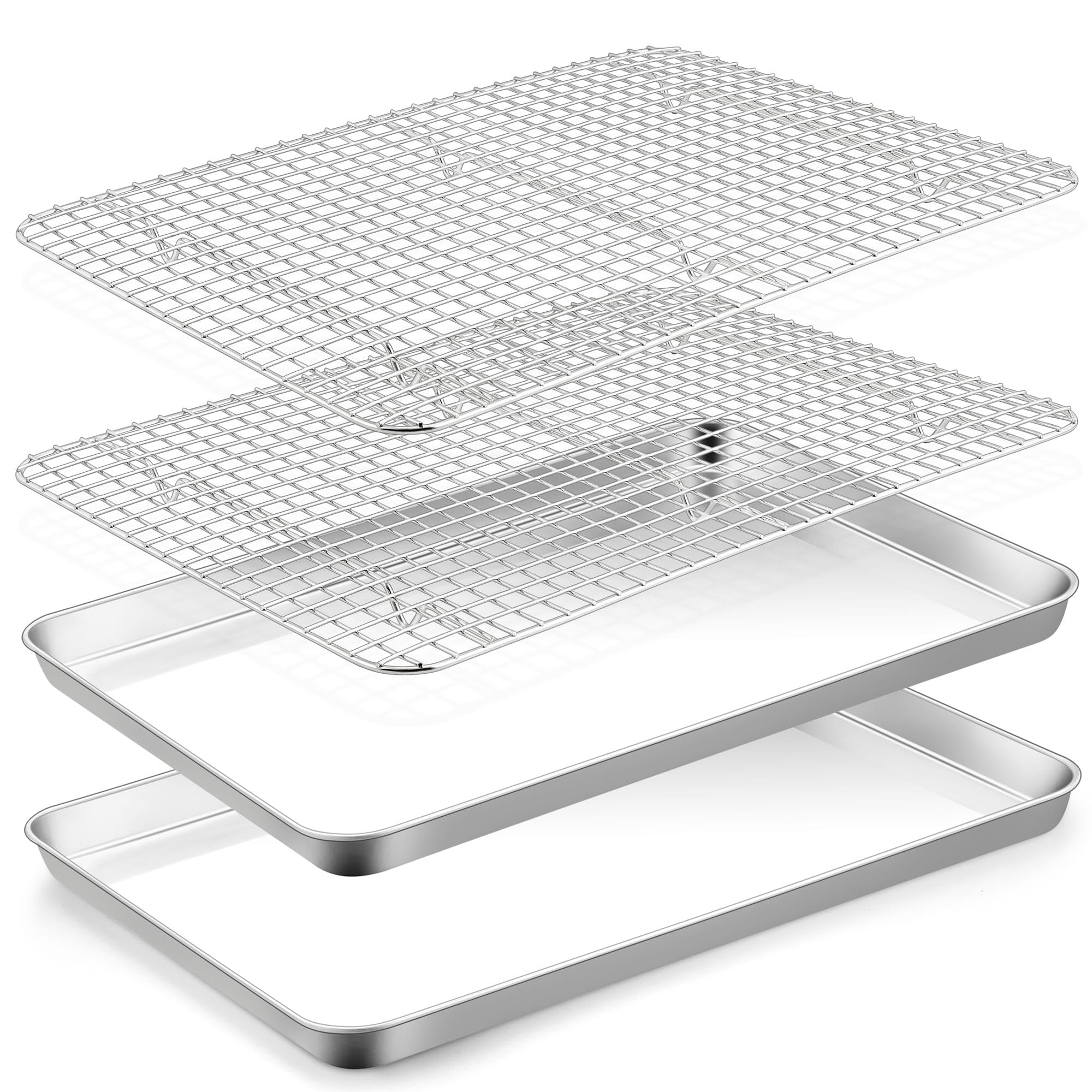 TeamFar Cookie Sheets with Cooling Racks, 2 Pans + 2 Racks, 17.6x13x1 Inch