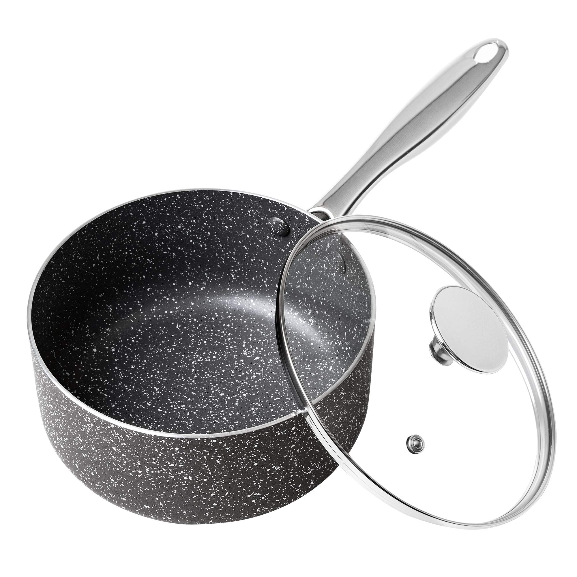 MICHELANGELO Sauce Pan with Lid, 2 Quart Saucepan with Lid Nonstick Small Pot, Granite Sauce Pan with Stainless Steel Handle, 2 