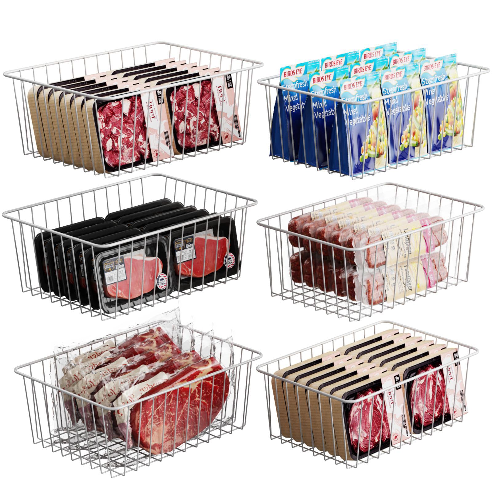 iSPECLE Freezer Organizer Bins - 6 Pack Stand up Freezer Organizers for 16 Cu.Ft Upright Freezer Stop Food Fall out from Freezer