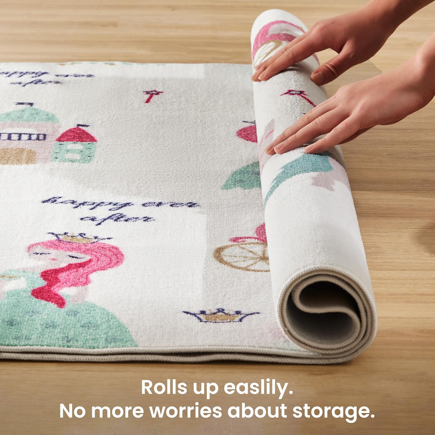 Machine Washable Non Slip Kids Rugs for Living Room & Bedroom - Princess Castle