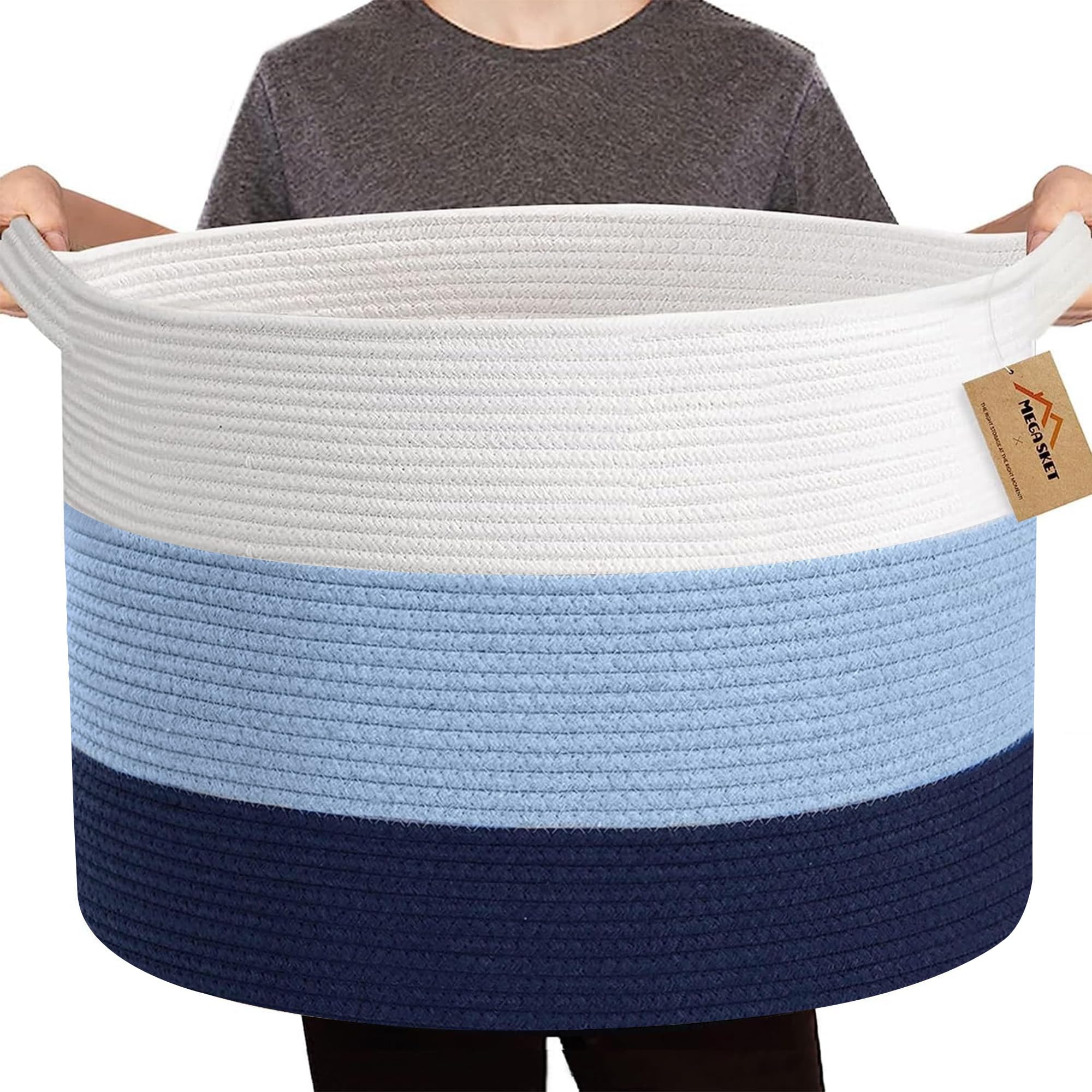 MEGASKET Large Red Baskets for Storage, 22x14 Wicker Woven Storage Basket, Blanket Organizer, Kids Toy Bin Box, Bathroom Beach T