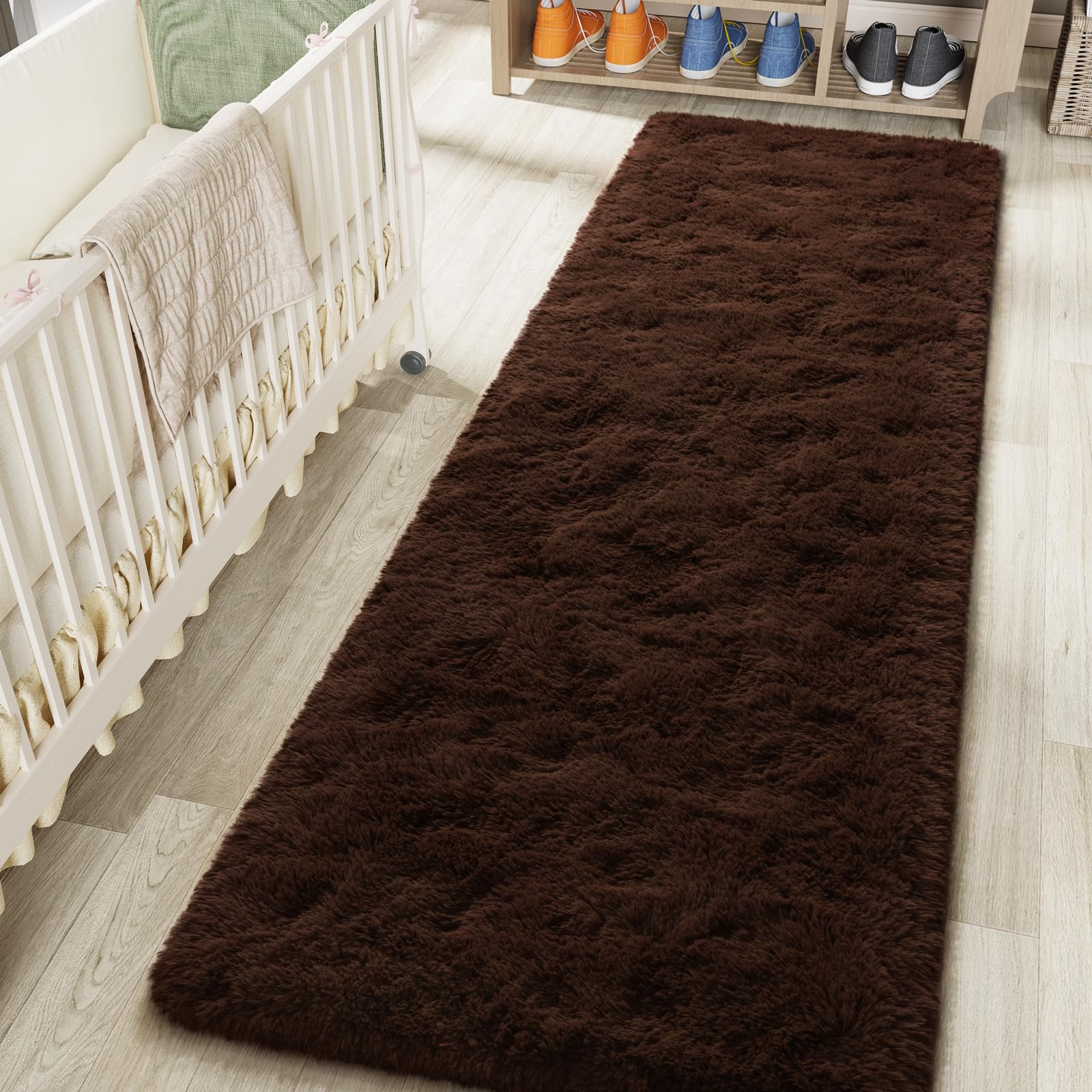 LOCHAS Ultra Soft Indoor Modern Area Rugs 2x8, Fluffy Living Room Carpets for Children Bedroom Home Decor Nursery Rug, Brown