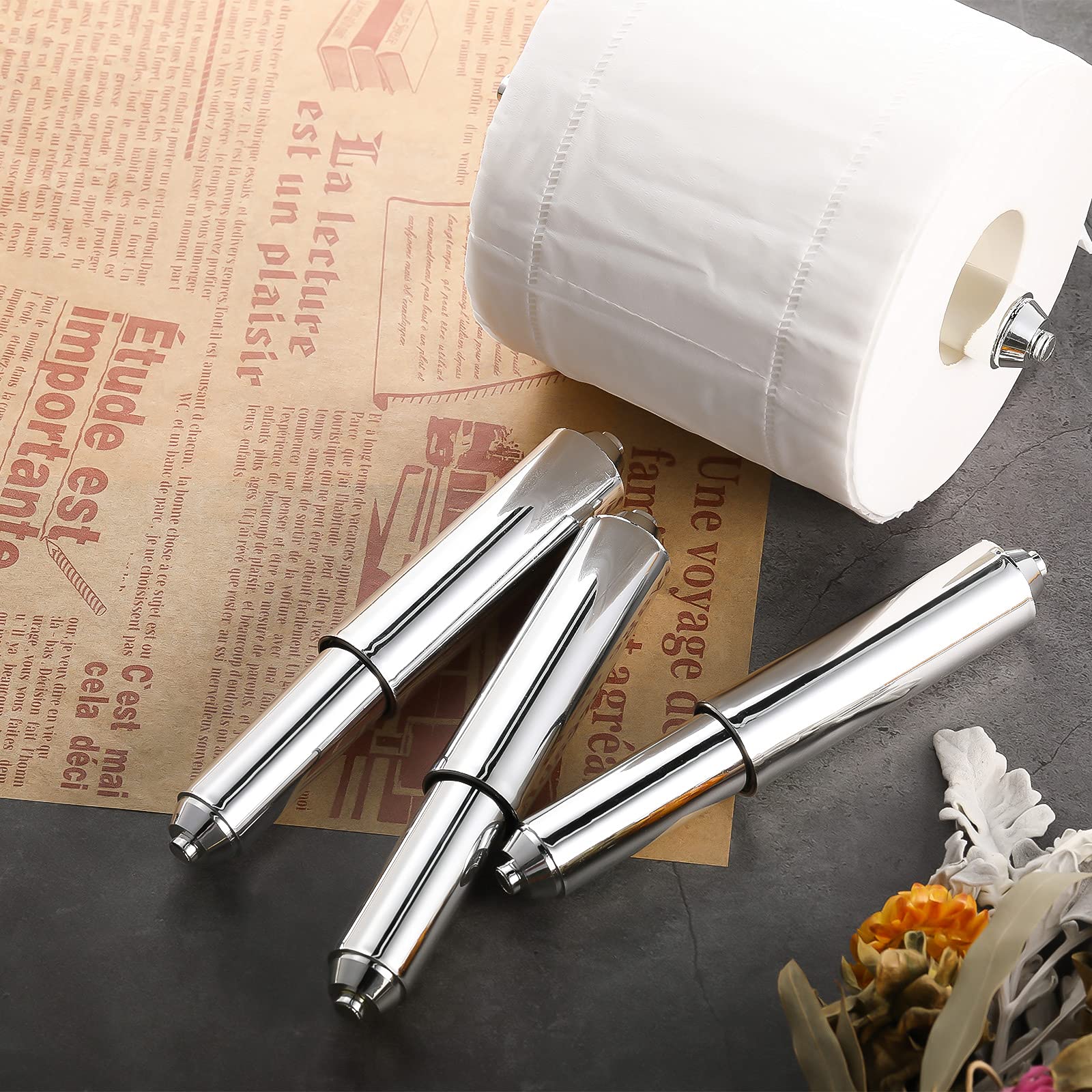 2 Pieces Toilet Paper Holder Roller Spindle Replacement Rod Plastic Spring Loaded (Silver)