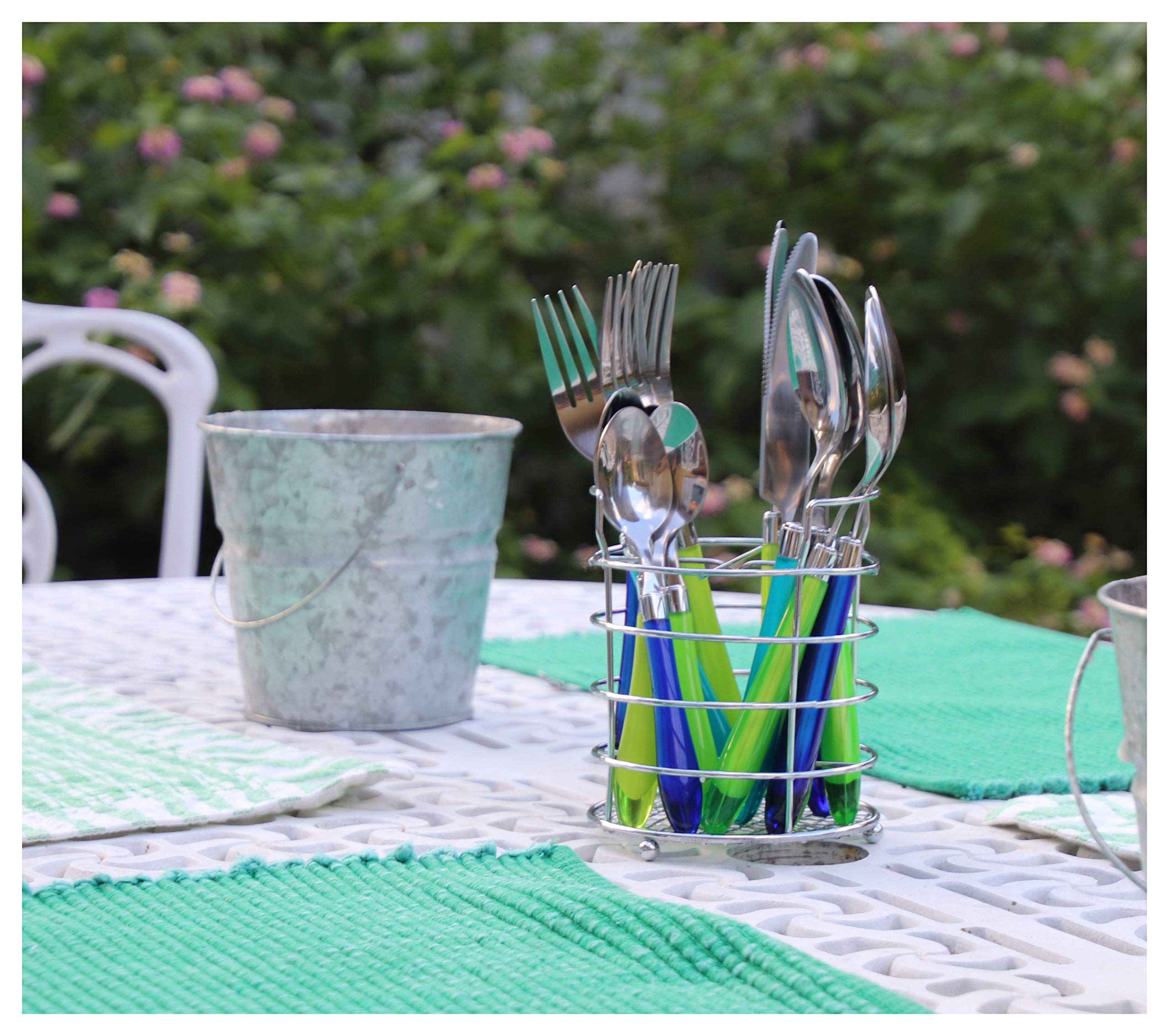 The Original Brink House Sea Blue Green Mix & Match Stainless Steel Cutlery Set With Translucent Handles / 16 Pieces With Metal
