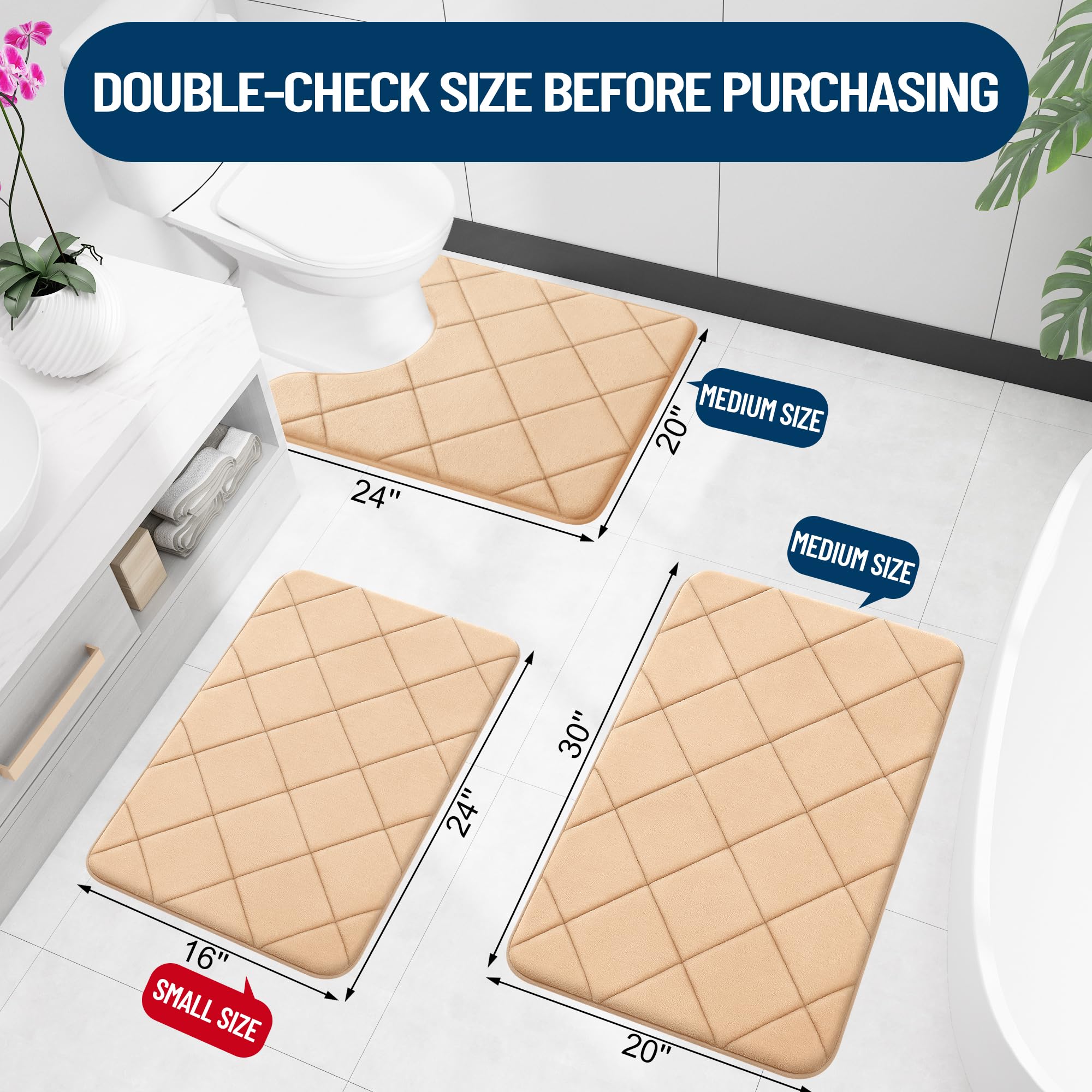 Olanly Memory Foam Toilet Rugs U-Shaped 24X20, Ultra Soft And Absorbent Bathroom Rugs, Machine Washable Quick Dry, Comfortable B