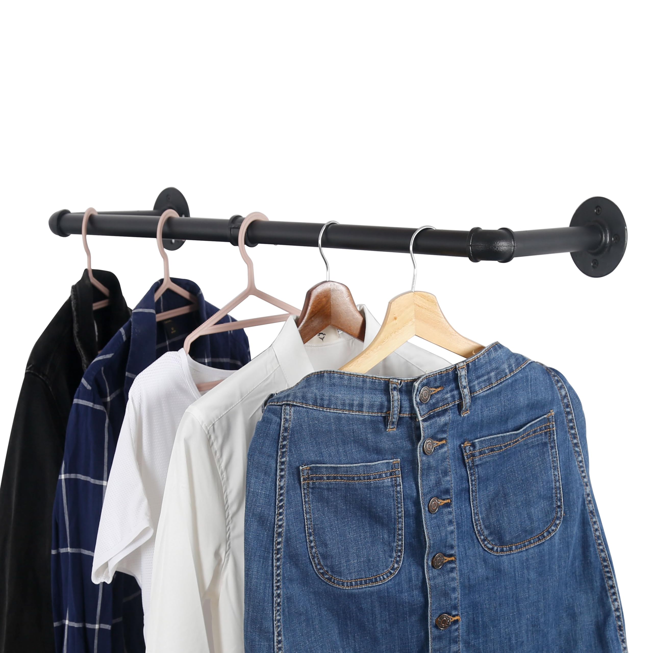 WEBI Clothing Rack Wall Mount 24'' Industrial Pipe Clothes Rack for Hanging Clothes Heavy Duty Iron Garment Rack Bar Retail Display Clothes Rod for Closet Laundry Room Black