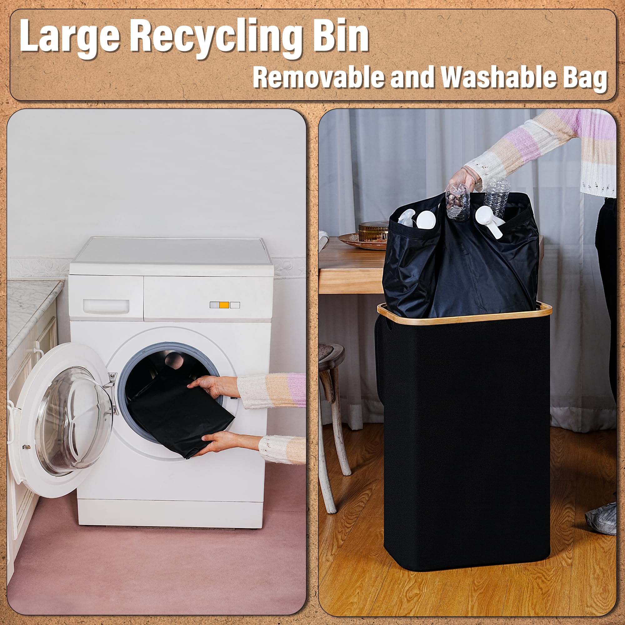 Efluky Recycling Bin For Kitchen 26 Gallon, 100L Recycle Bin With 2 Removeable And Reusable Inner Bag, Large Recycling Bin With
