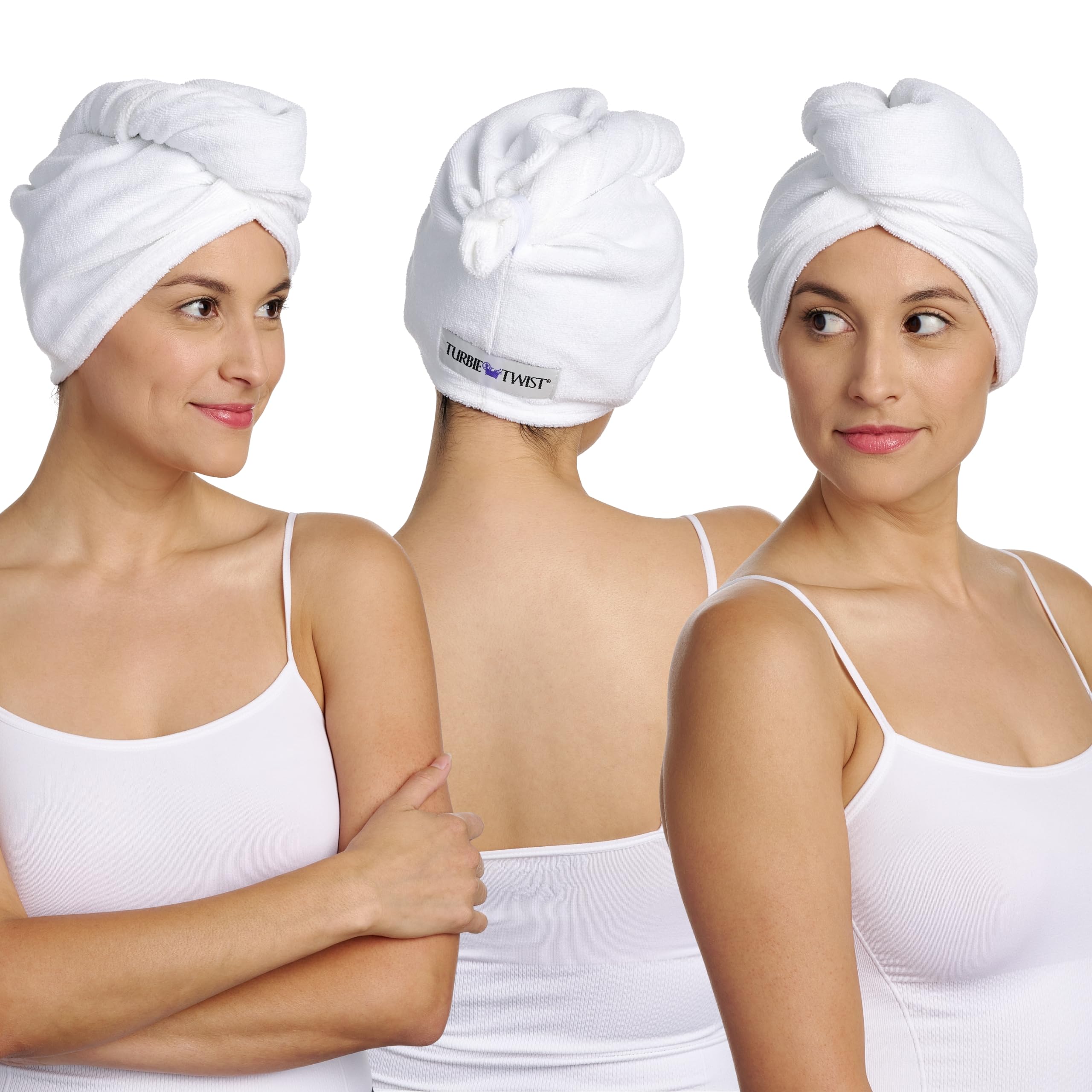 Turbie Twist 3-Pack Cotton Hair Towel Wrap for Beauty, Travel, Gifting - Fast-Drying Hair Turban for Luxurious Hair Care - For A